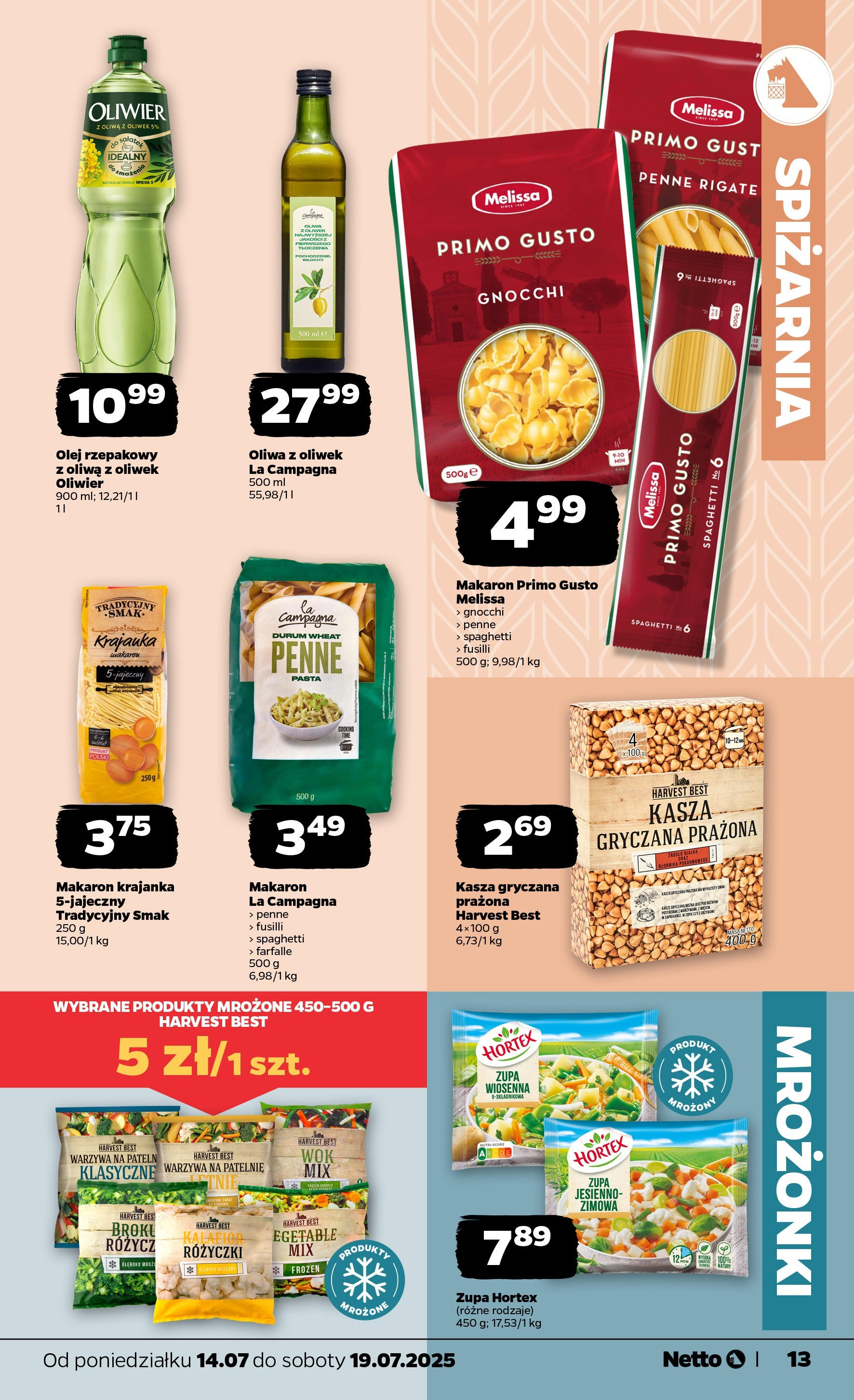 Netto gazetka - Spożywcza od 14.07.2025 - Aktualne promocje | Strona: 13 | Produkty: Penne, Patelnie, Olej, Gnocchi