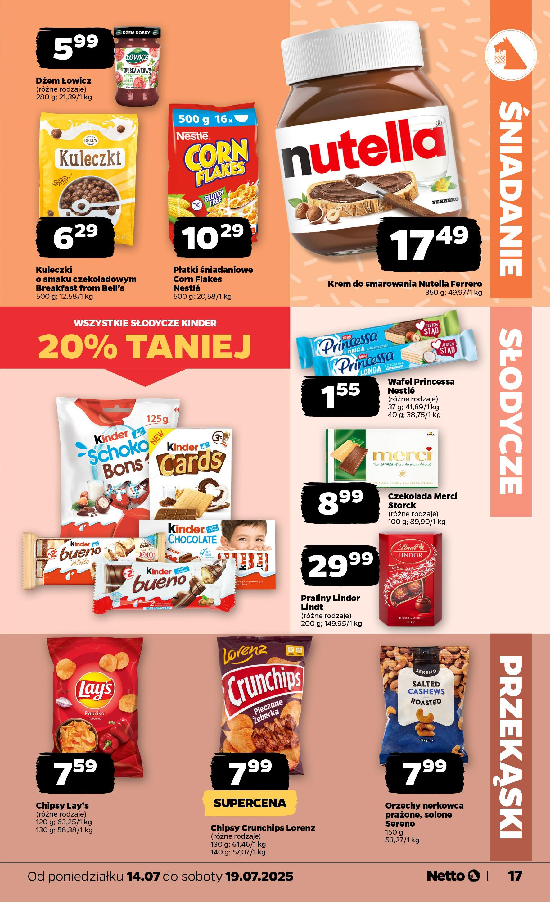 Netto gazetka - Spożywcza od 14.07.2025 - Aktualne promocje | Strona: 17 | Produkty: Nutella, Praliny, Czekolada, Płatki