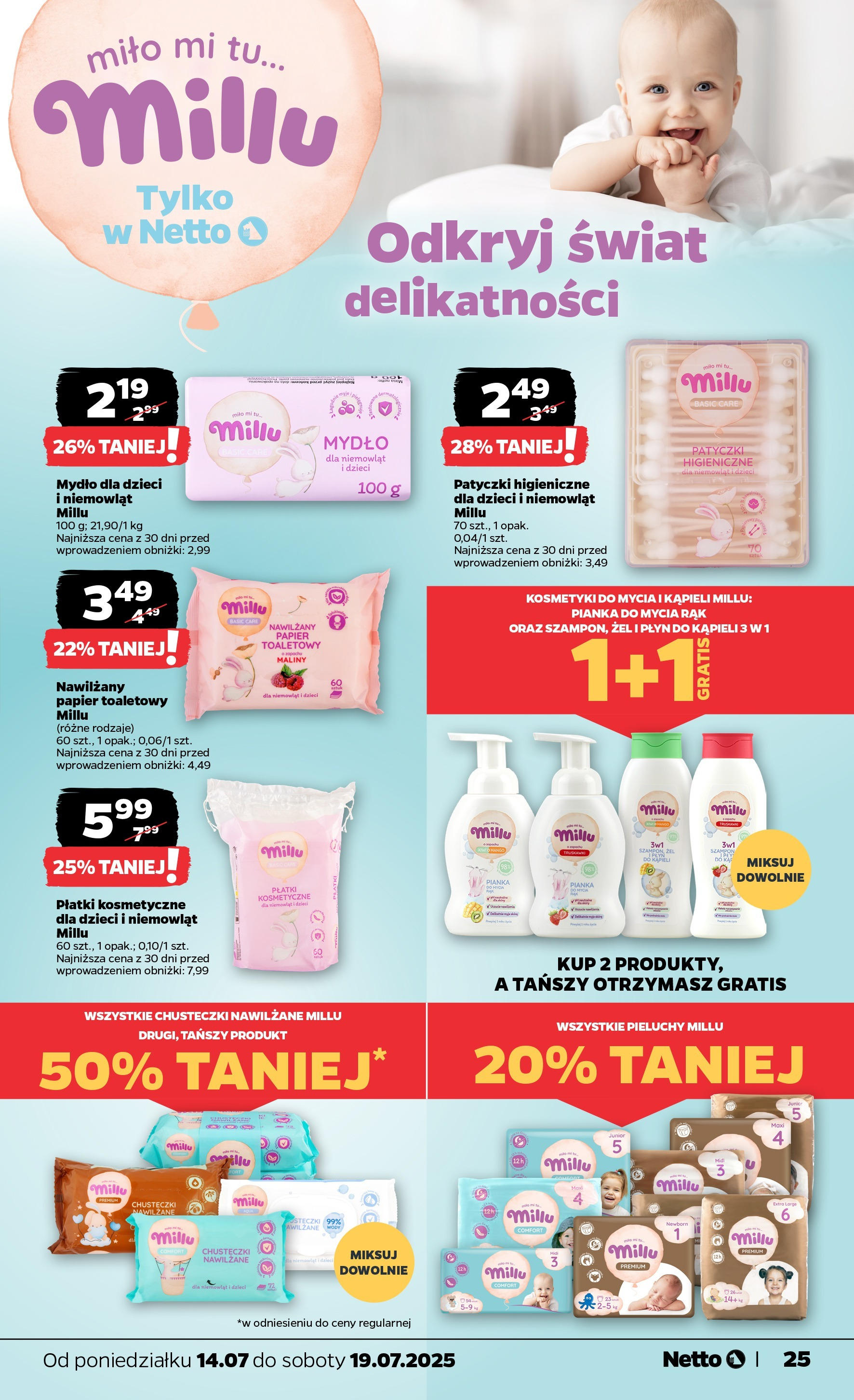 Netto gazetka - Spożywcza od 14.07.2025 - Aktualne promocje | Strona: 25 | Produkty: Kosmetyki, Płatki kosmetyczne, Płatki, Mydło
