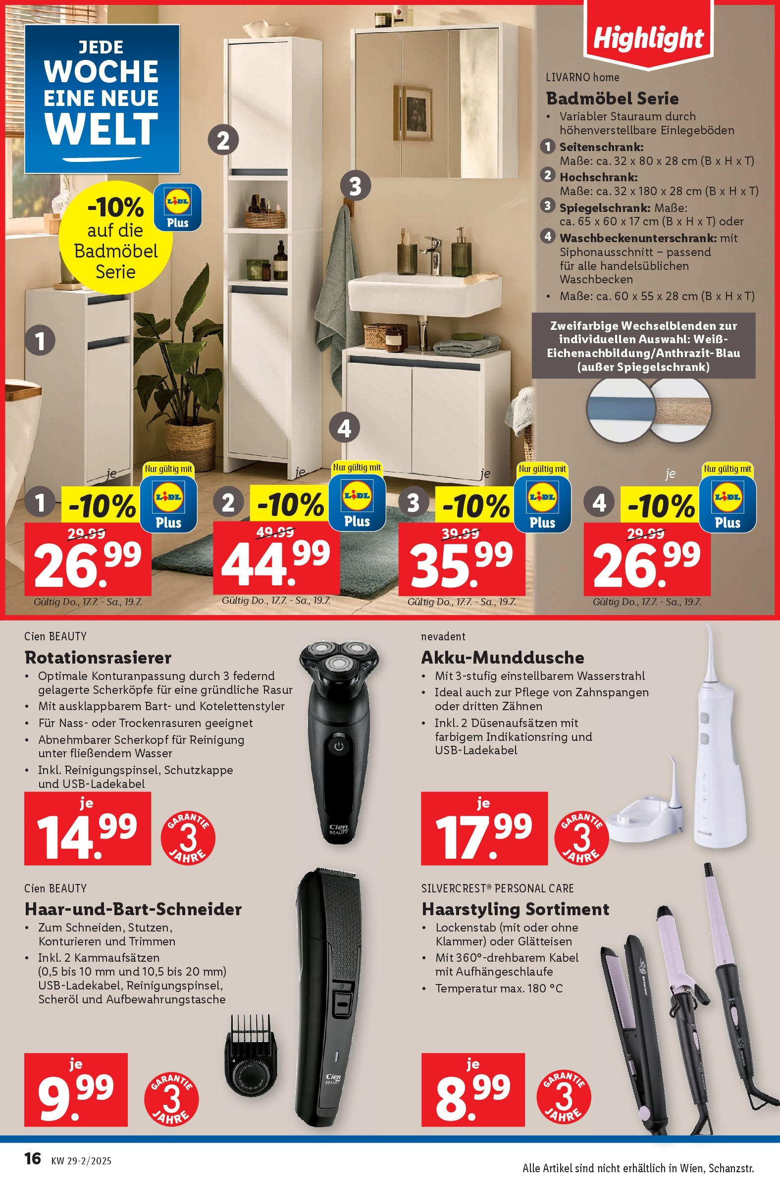 Lidl - Lidl: Flugblatt in deiner Nähe ab 16.07.2025 - Angebote ab donnerstag | Seite: 18 | Produkte: Wasser, Kabel, Lockenstab, Waschbecken