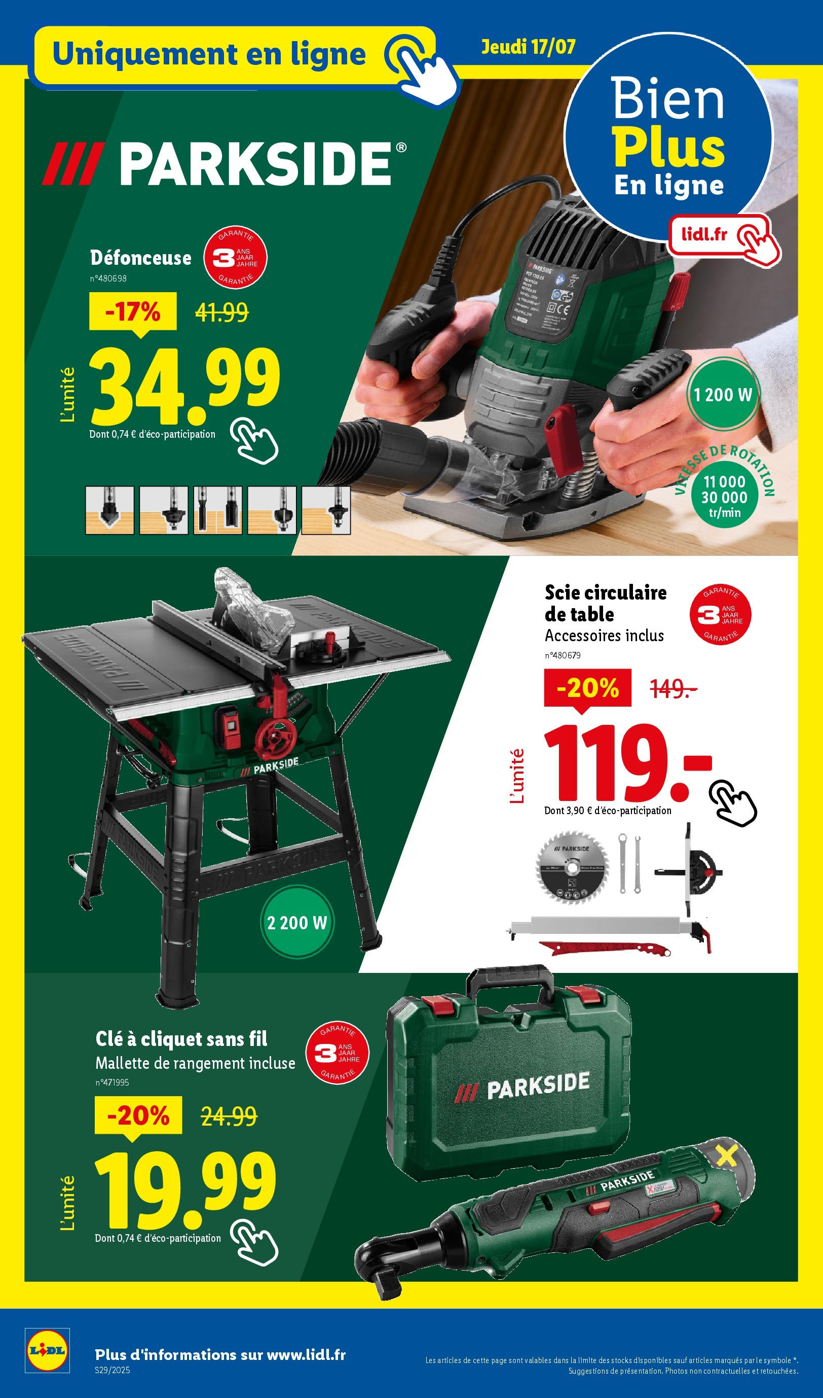 Catalogue LIDL du 16/07/2025 | Promo prospectus en ligne | Page: 50 | Produits: Clé, Scie circulaire, Table Catalogue LIDL du 16/07/2025 | Promo prospectus en ligne | Page: 50 | Produits: Clé, Scie circulaire, Table