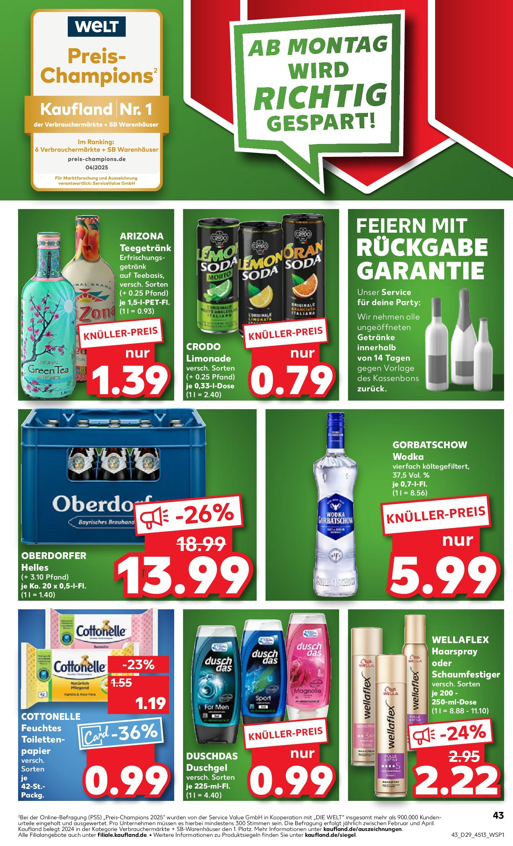 Prospekt Kaufland ab 16.07.2025 » Angebote Online zum Blättern | Seite: 43 | Produkte: Haarspray, Duschdas, Vodka, Toilettenpapier