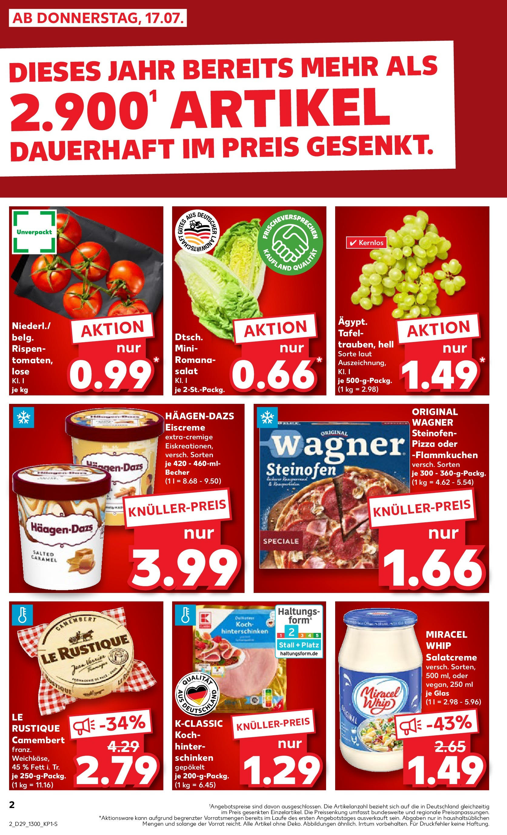 Prospekt Kaufland ab 16.07.2025 » Angebote Online zum Blättern | Seite: 2 | Produkte: Eiscreme, Miracel whip, Pizza, Salat