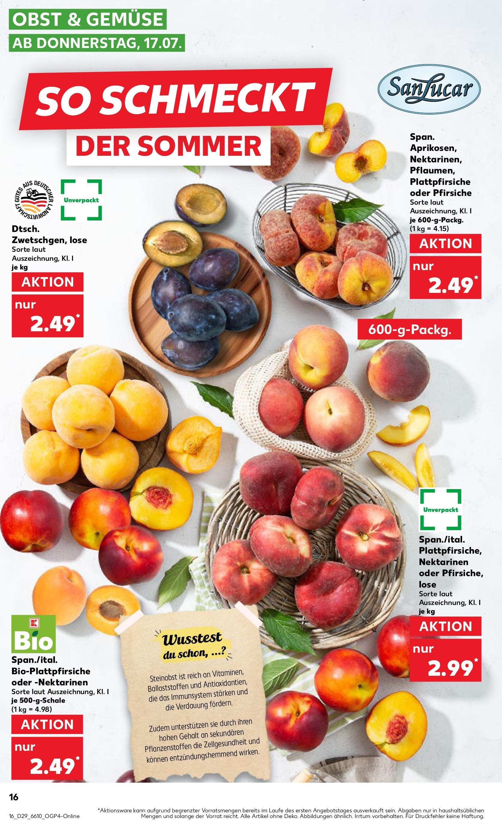 Prospekt Kaufland ab 16.07.2025 » Angebote Online zum Blättern | Seite: 16 | Produkte: Nektarinen, Gemüse, Obst