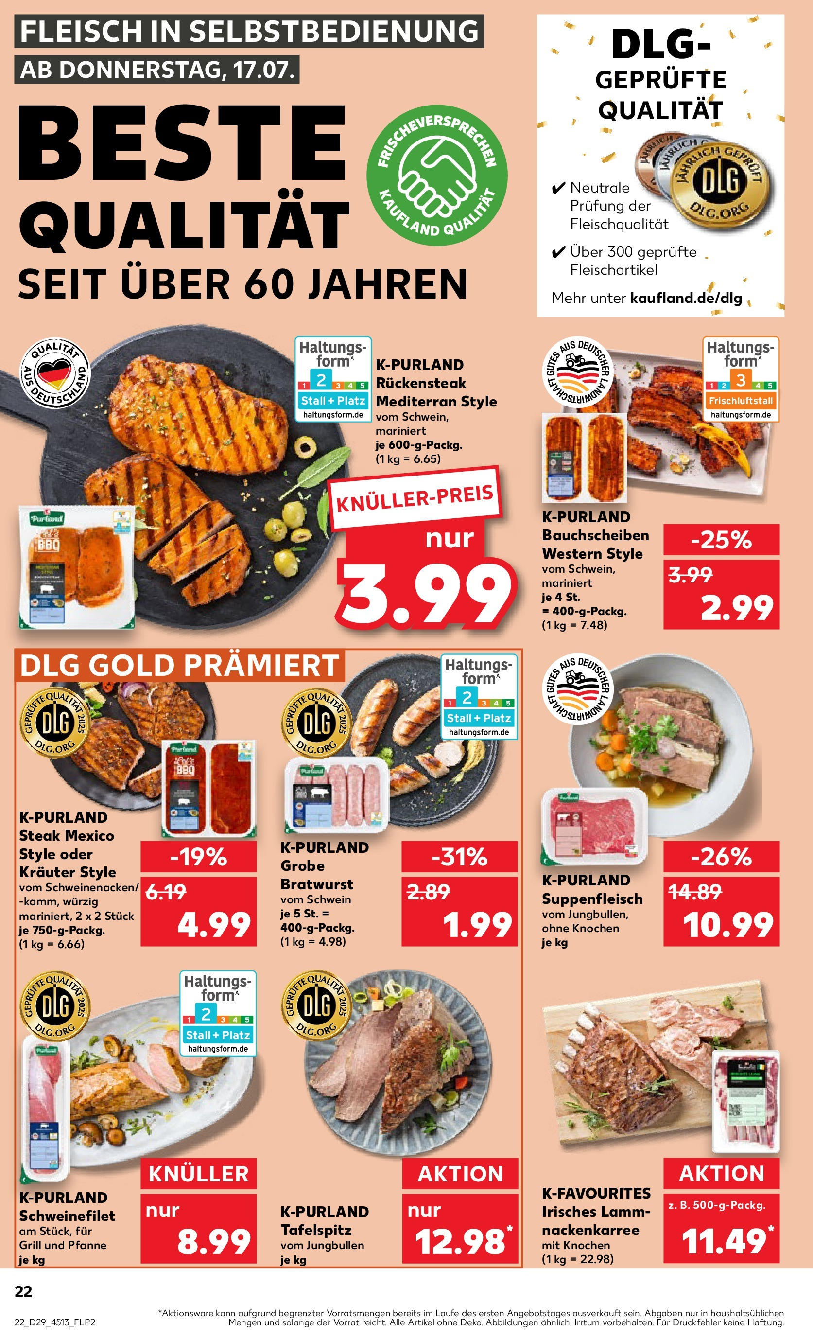 Prospekt Kaufland ab 16.07.2025 » Angebote Online zum Blättern | Seite: 22 | Produkte: Tafelspitz, Grill, Bratwurst, Steak