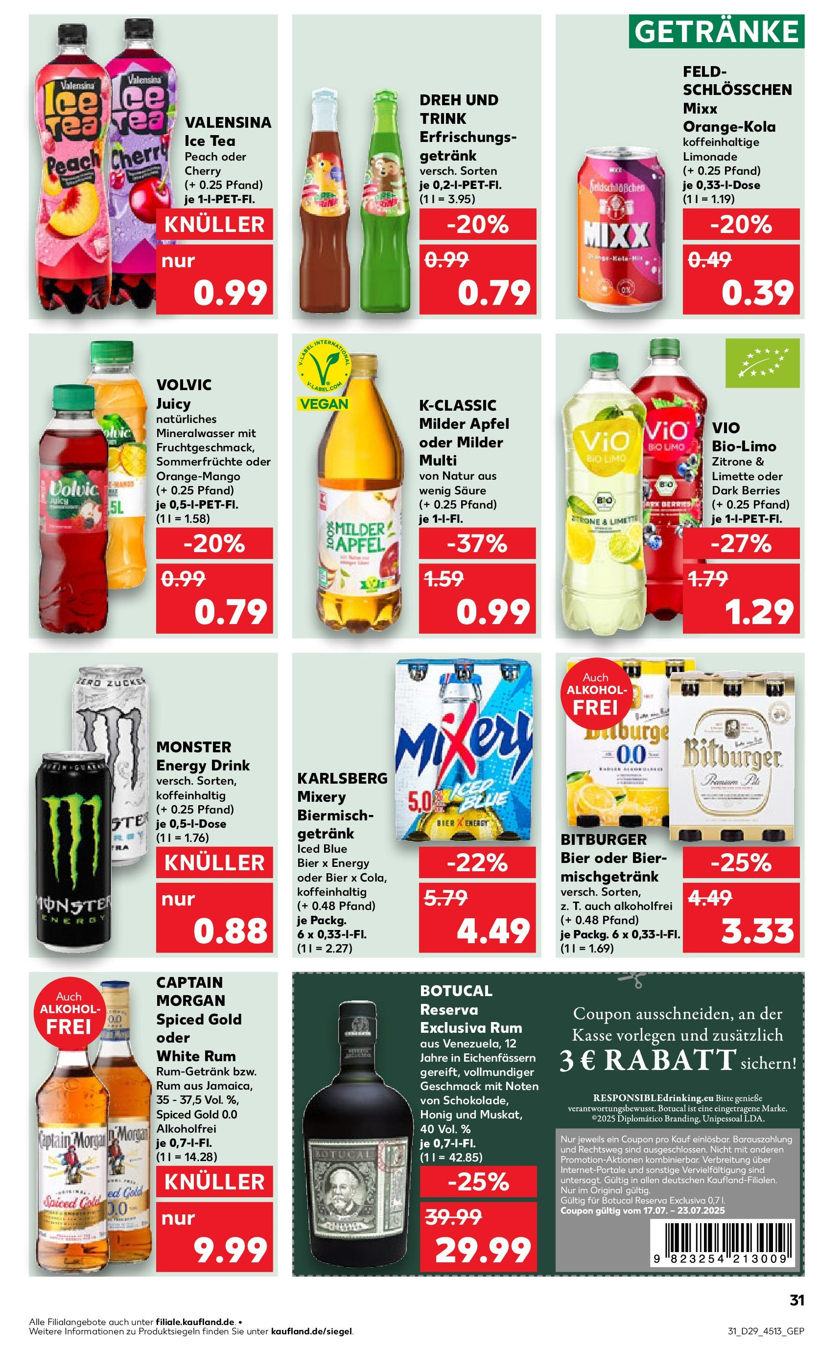 Prospekt Kaufland ab 16.07.2025 » Angebote Online zum Blättern | Seite: 31 | Produkte: Äpfel, Mineralwasser, Valensina, Captain morgan