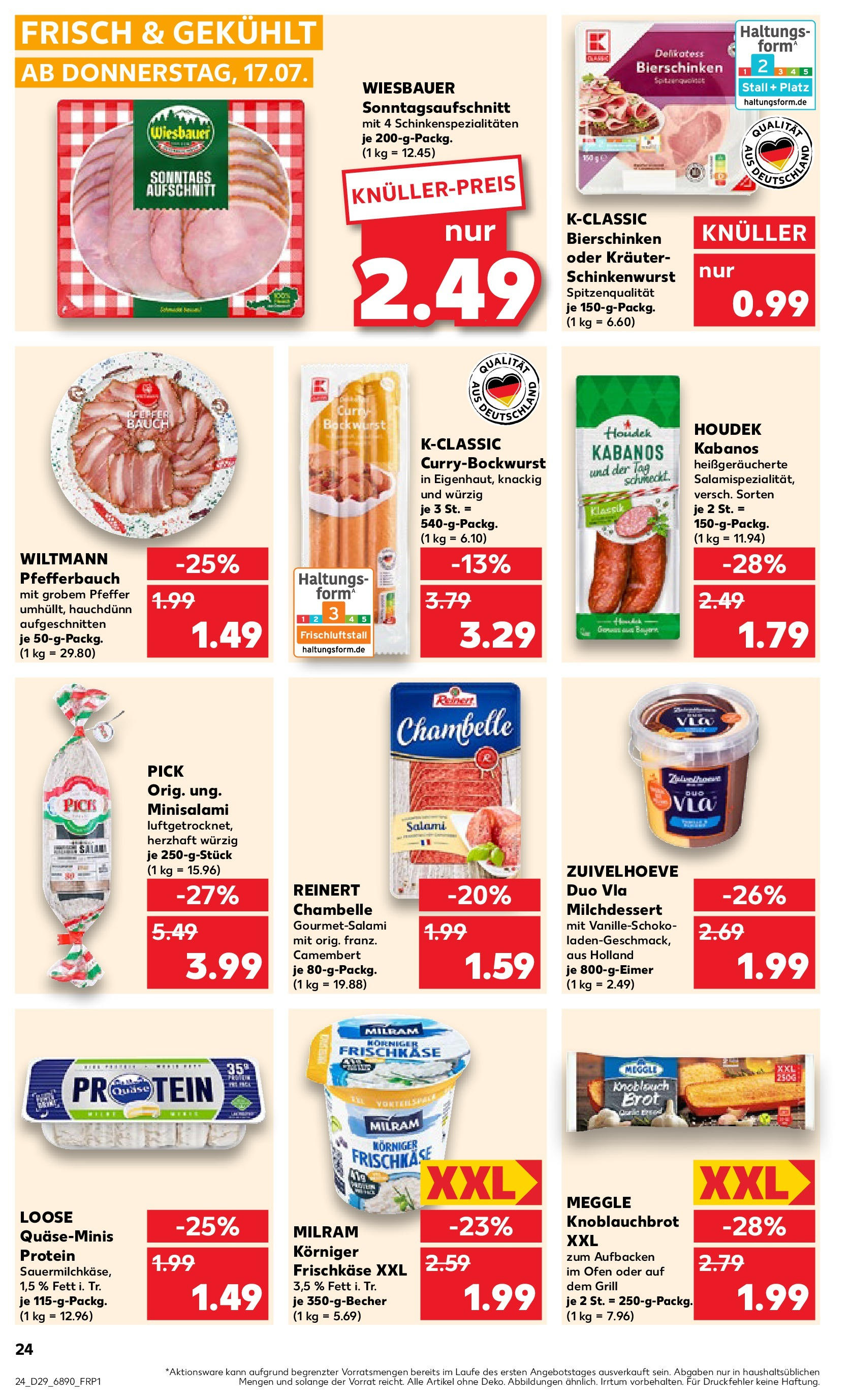 Prospekt Kaufland ab 16.07.2025 » Angebote Online zum Blättern | Seite: 24 | Produkte: Bockwurst, Brot, Salami, Frischkase