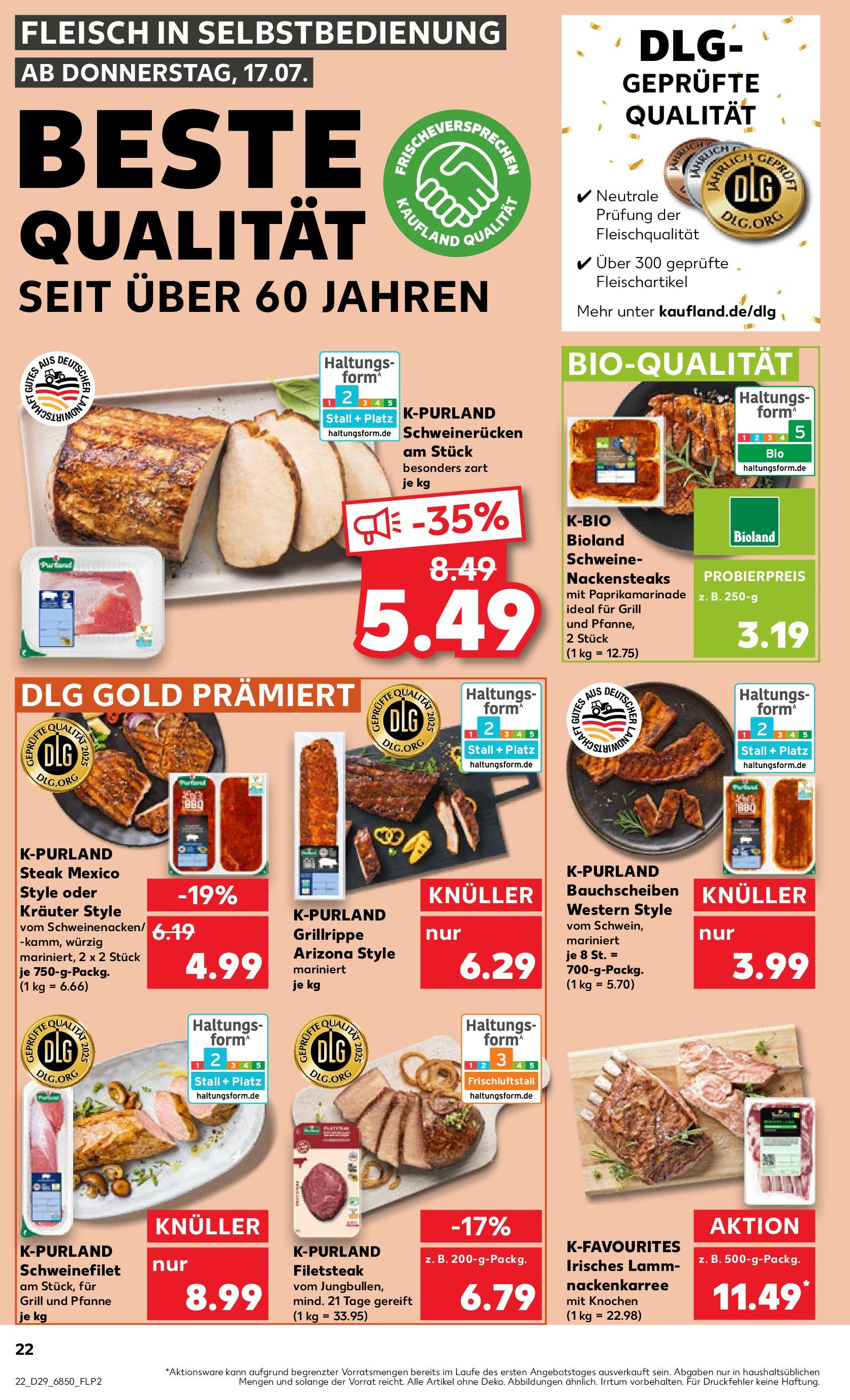 Prospekt Kaufland ab 16.07.2025 » Angebote Online zum Blättern | Seite: 22 | Produkte: Nackensteaks, Schweinefilet, Schweinerucken, Fleisch
