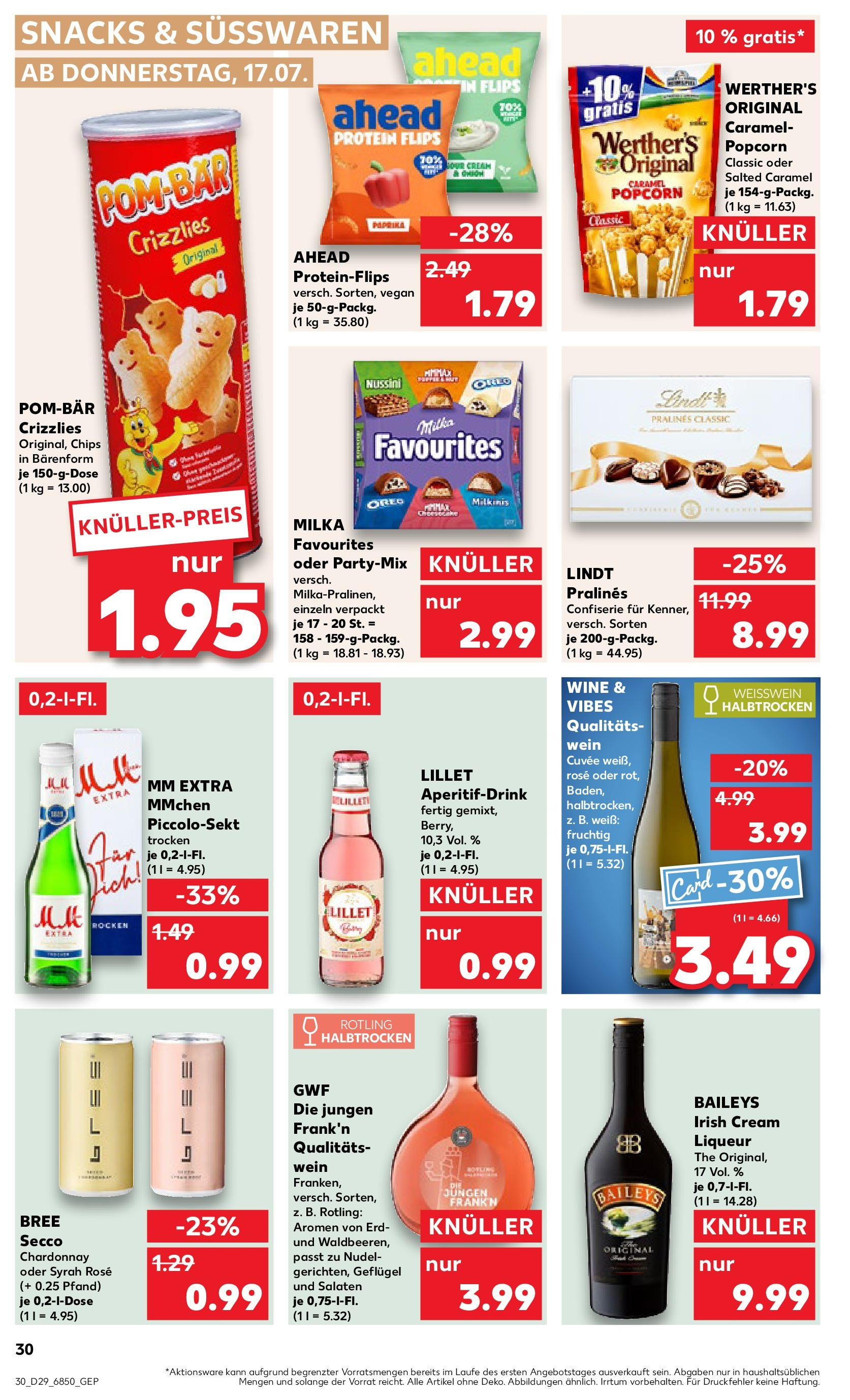Prospekt Kaufland ab 16.07.2025 » Angebote Online zum Blättern | Seite: 30 | Produkte: Lillet, Wein, Lindt, Chips