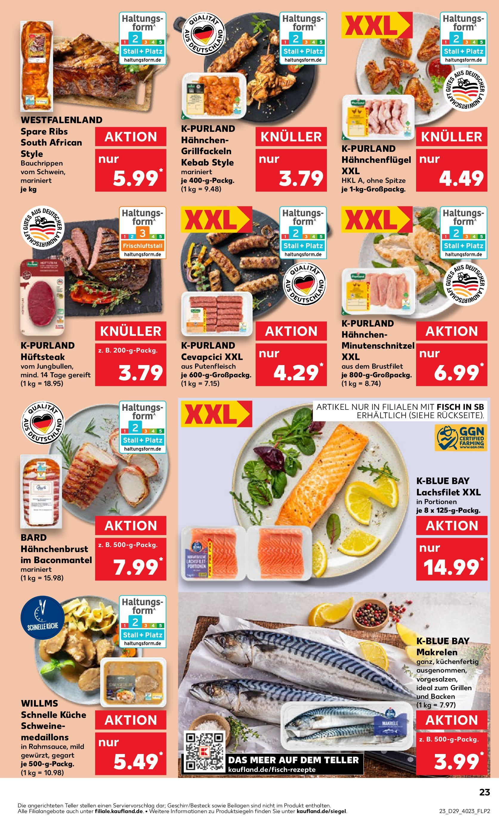 Prospekt Kaufland ab 16.07.2025 » Angebote Online zum Blättern | Seite: 23 | Produkte: Hahnchen, Küche, Spare ribs, Fisch