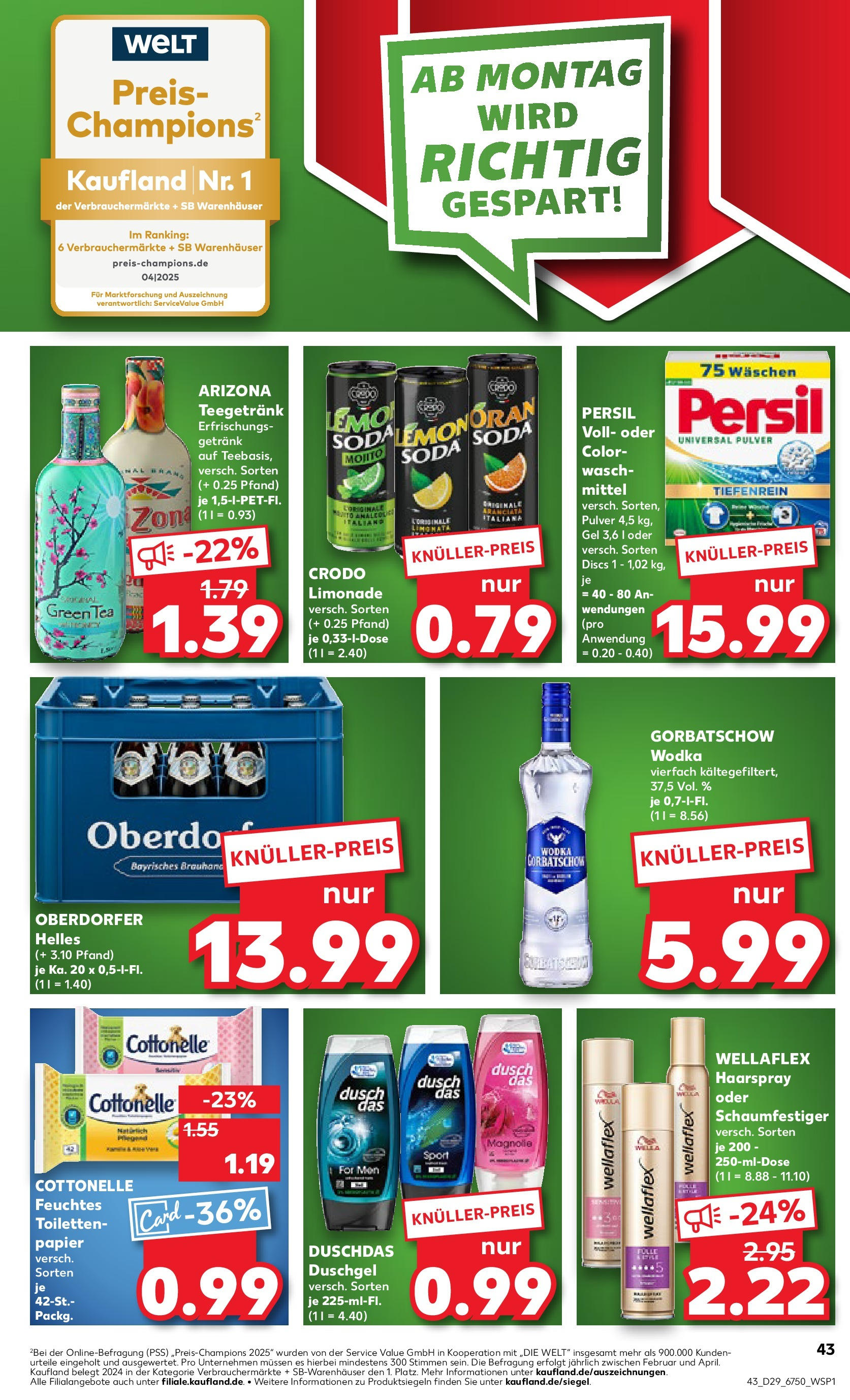 Prospekt Kaufland ab 16.07.2025 » Angebote Online zum Blättern | Seite: 43 | Produkte: Haarspray, Wodka gorbatschow, Wodka, Feuchtes Toilettenpapier