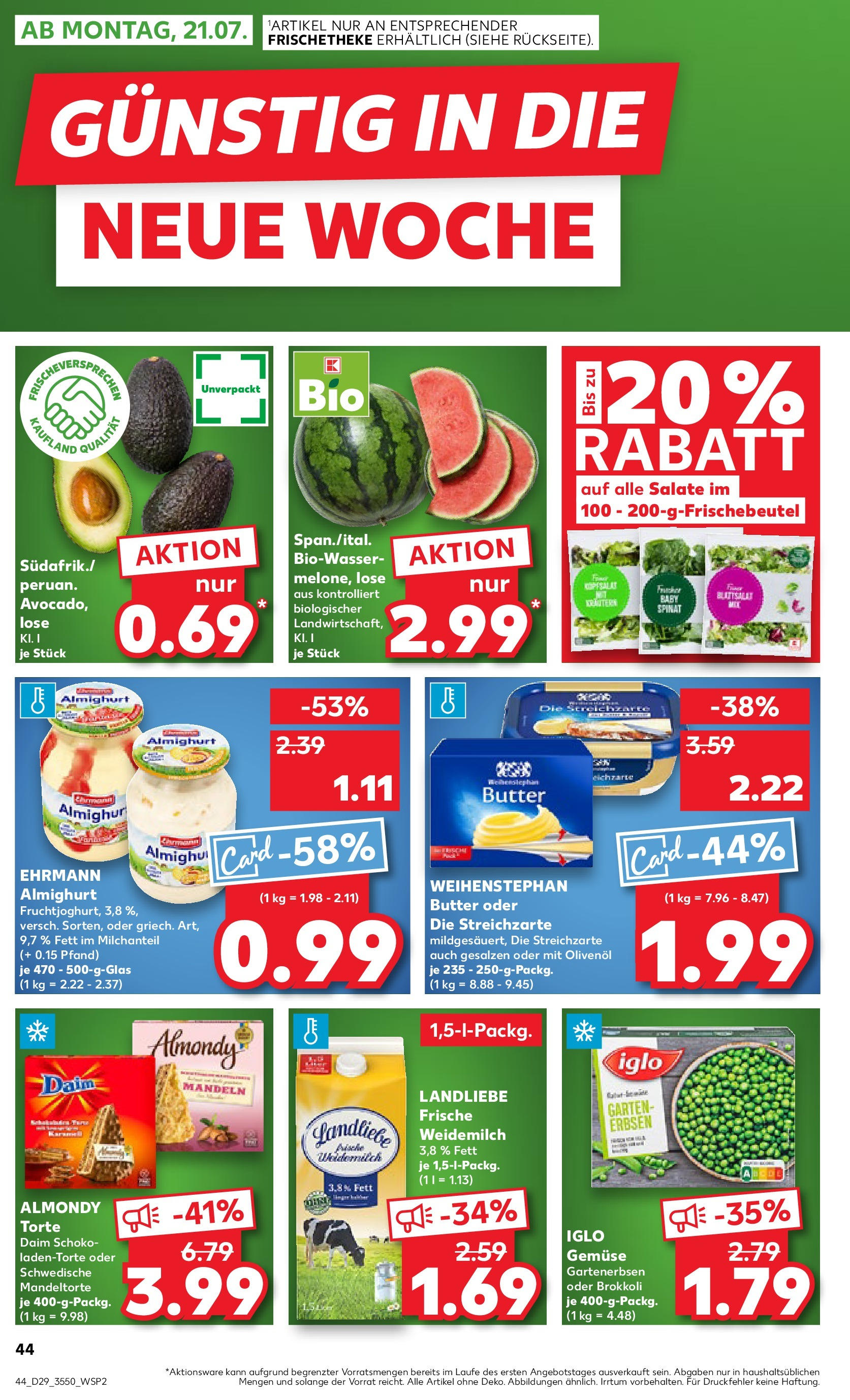 Prospekt Kaufland ab 16.07.2025 » Angebote Online zum Blättern | Seite: 44 | Produkte: Ehrmann almighurt, Butter, Iglo, Brokkoli