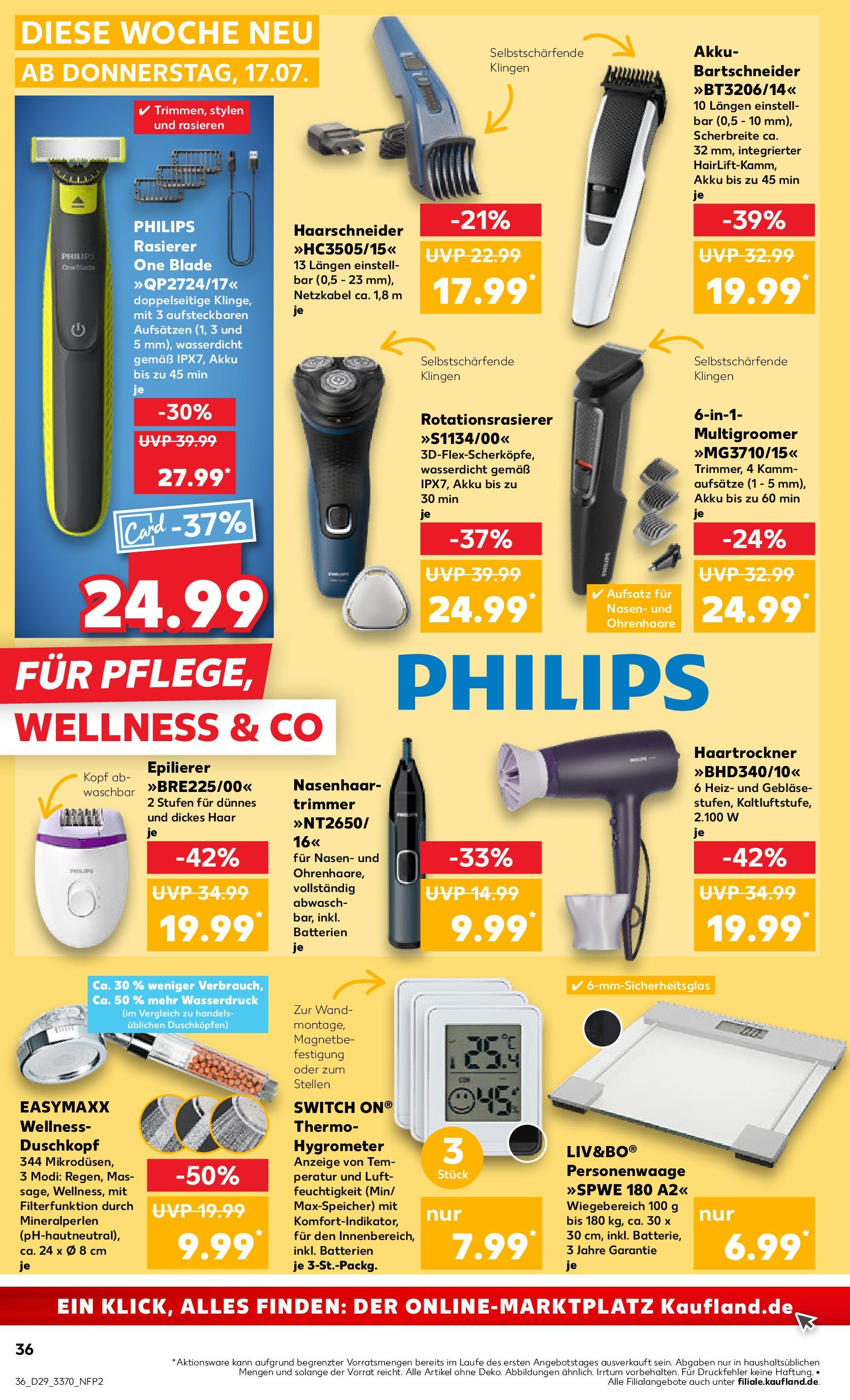 Prospekt Kaufland ab 16.07.2025 » Angebote Online zum Blättern | Seite: 36 | Produkte: Philips, Epilierer, Haartrockner, Batterien