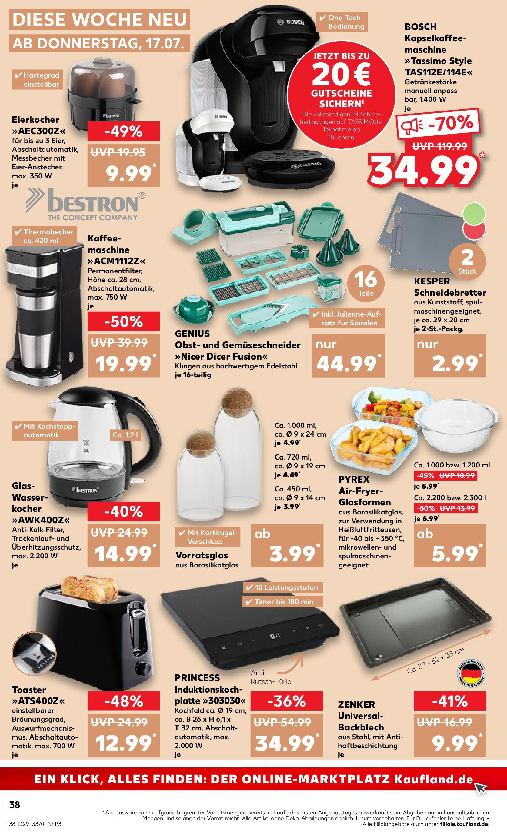 Prospekt Kaufland ab 16.07.2025 » Angebote Online zum Blättern | Seite: 38 | Produkte: Bosch, Kaffeemaschine, Toaster, Eierkocher