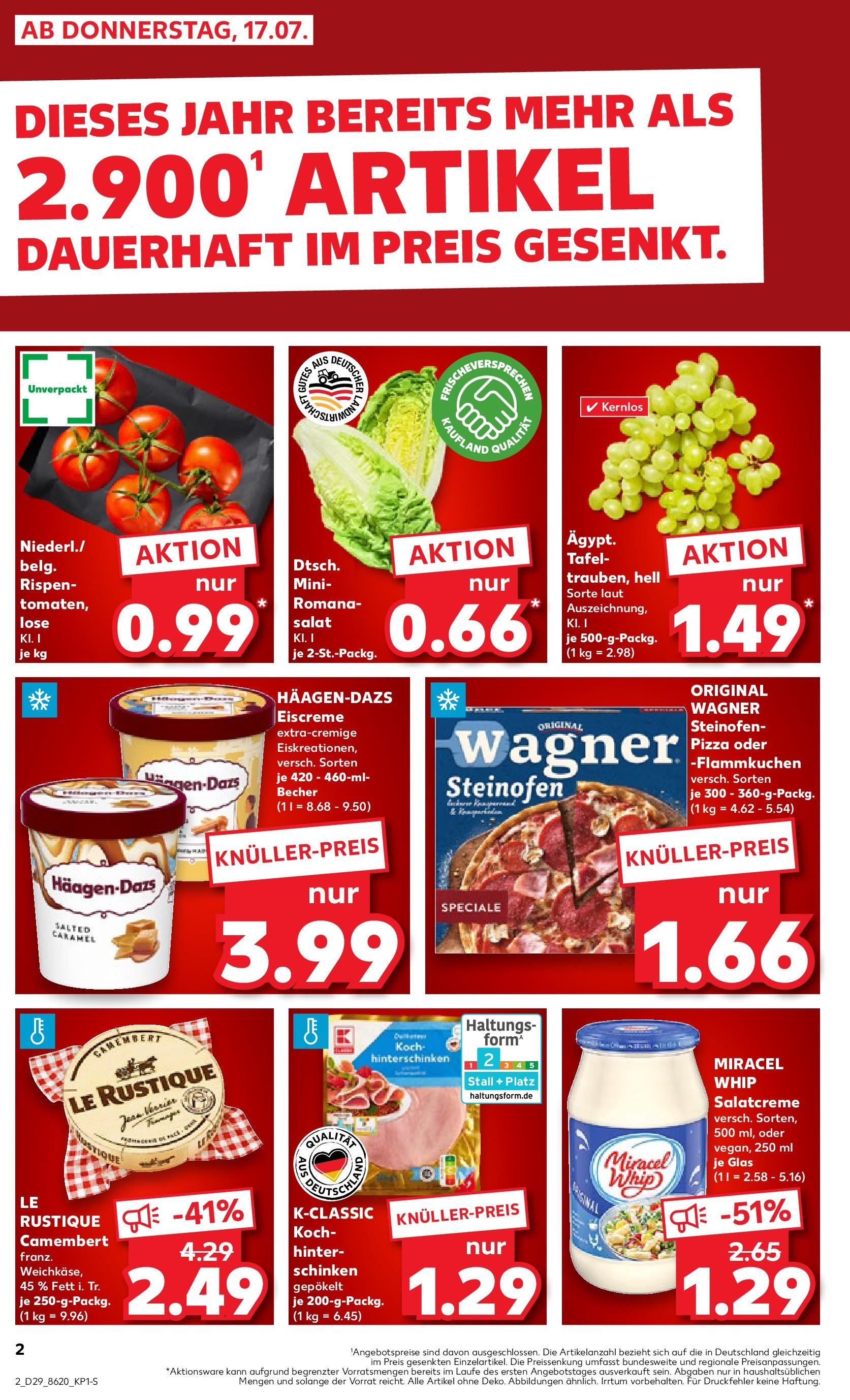 Prospekt Kaufland ab 17.07.2025 » Angebote Online zum Blättern | Seite: 2 | Produkte: Eiscreme, Miracel whip, Schinken, Salat