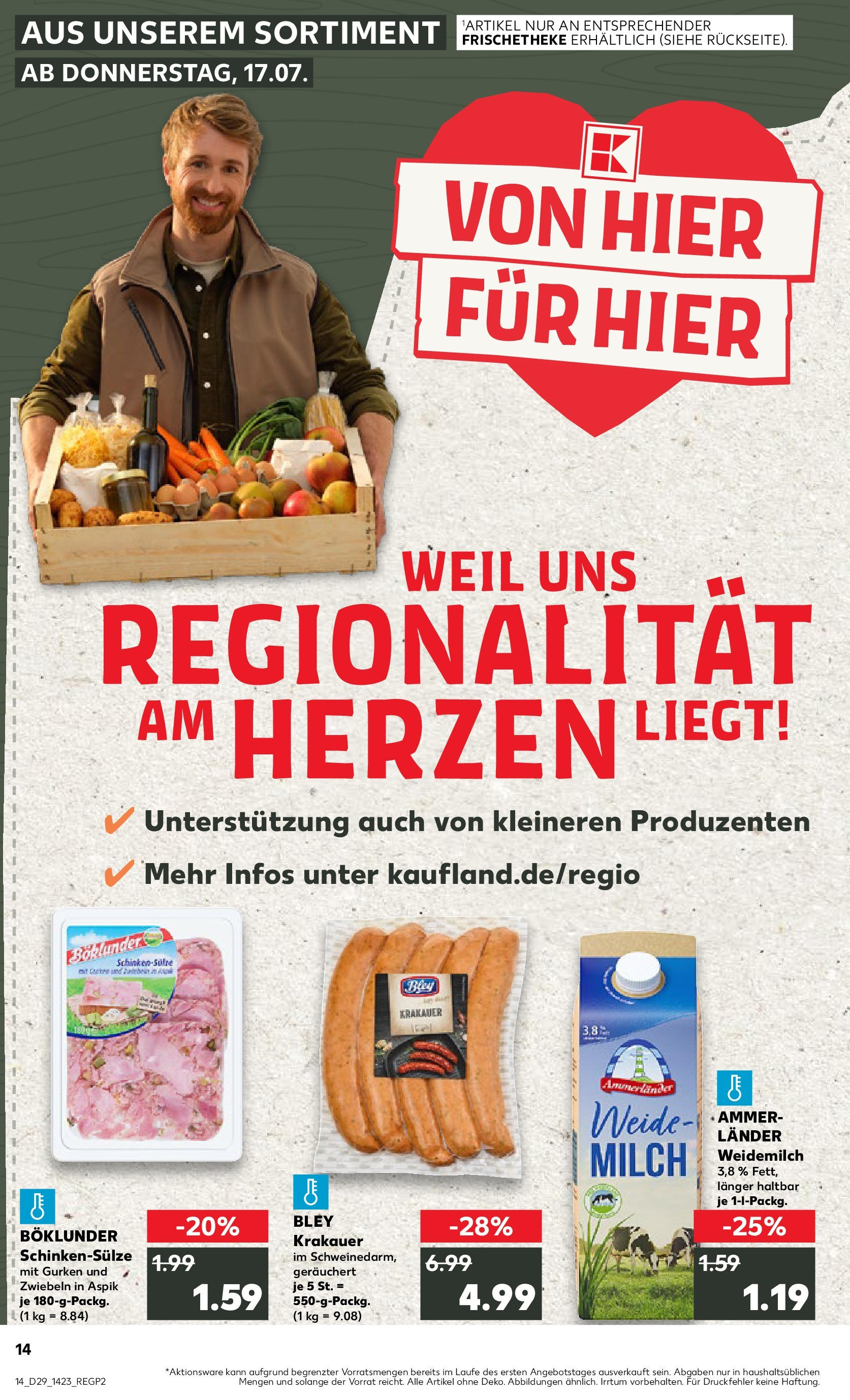 Prospekt Kaufland ab 16.07.2025 » Angebote Online zum Blättern | Seite: 14 | Produkte: Milch, Zwiebeln, Gurken