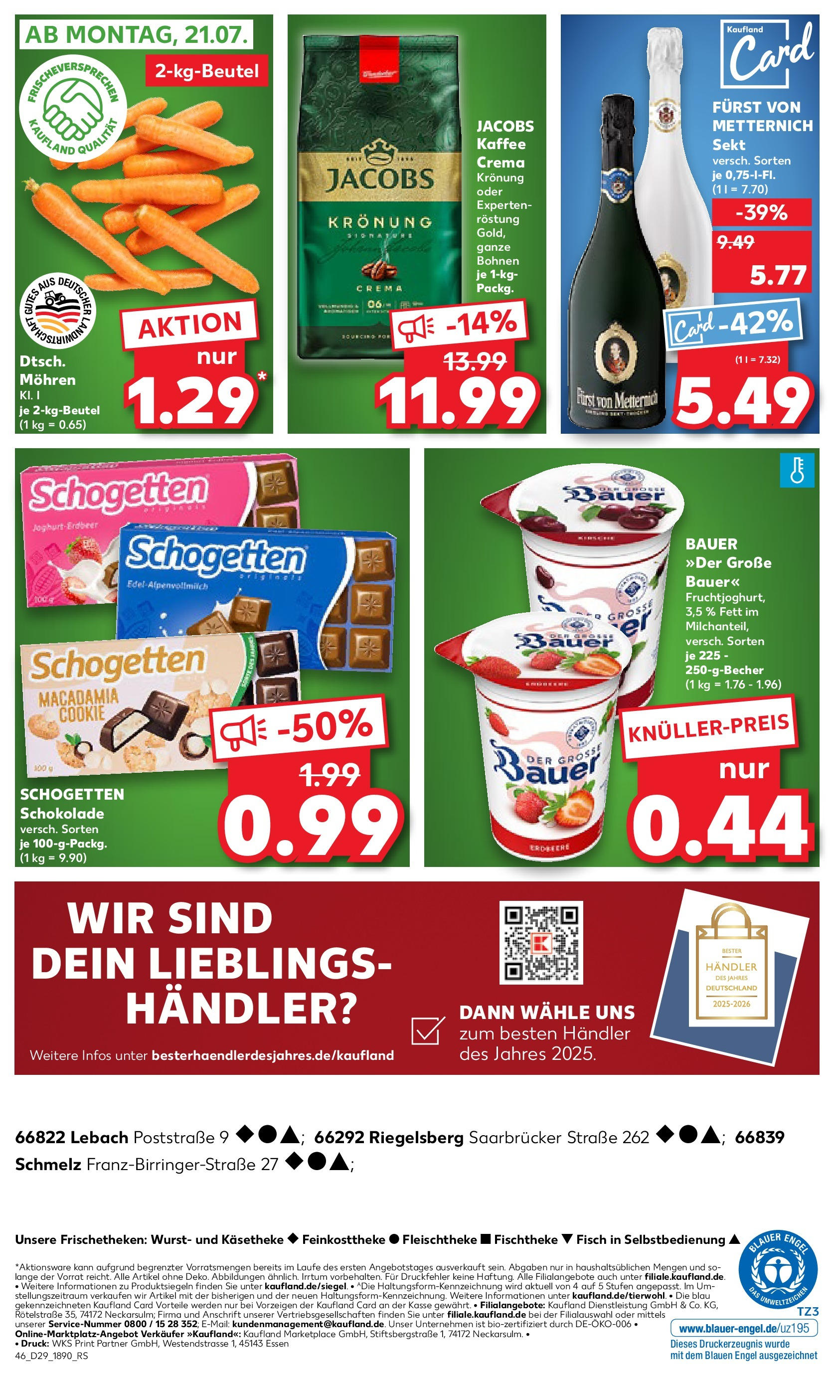 Prospekt Kaufland ab 16.07.2025 » Angebote Online zum Blättern | Seite: 46 | Produkte: Schokolade, Sekt, Fisch, Wurst
