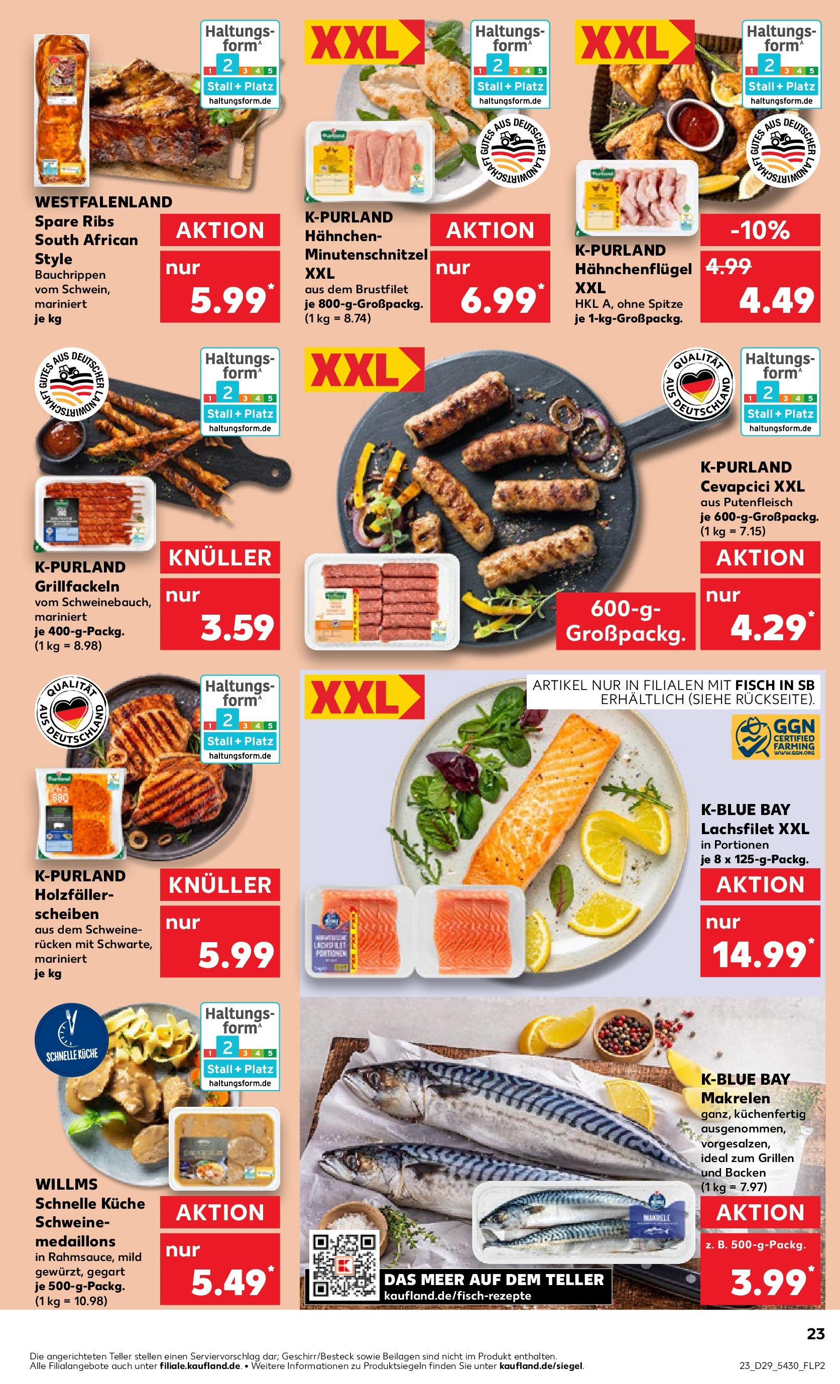 Prospekt Kaufland ab 16.07.2025 » Angebote Online zum Blättern | Seite: 23 | Produkte: Hahnchen, Spare ribs, Fisch, Schweinerucken