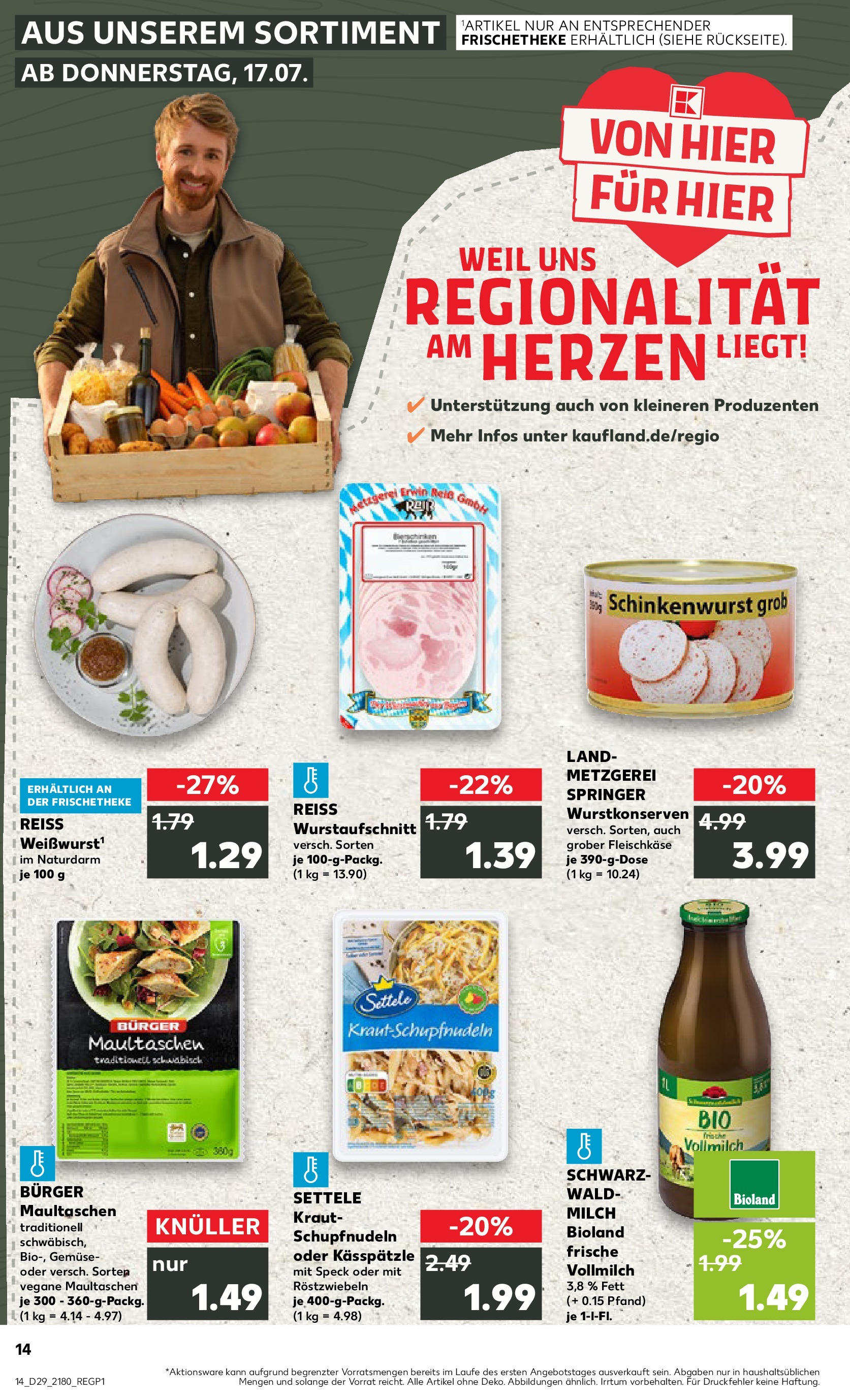Prospekt Kaufland ab 16.07.2025 » Angebote Online zum Blättern | Seite: 14 | Produkte: Milch, Burger, Gemüse, Maultaschen