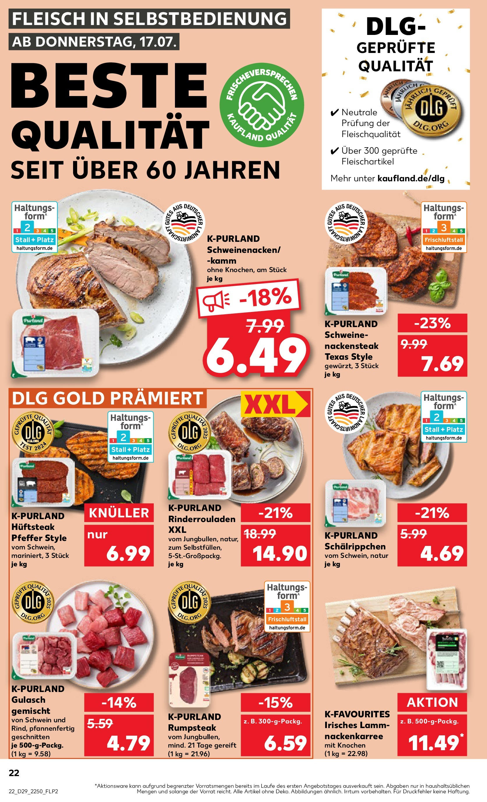 Prospekt Kaufland ab 16.07.2025 » Angebote Online zum Blättern | Seite: 22 | Produkte: Rinderrouladen, Rumpsteak, Gulasch, Pfeffer