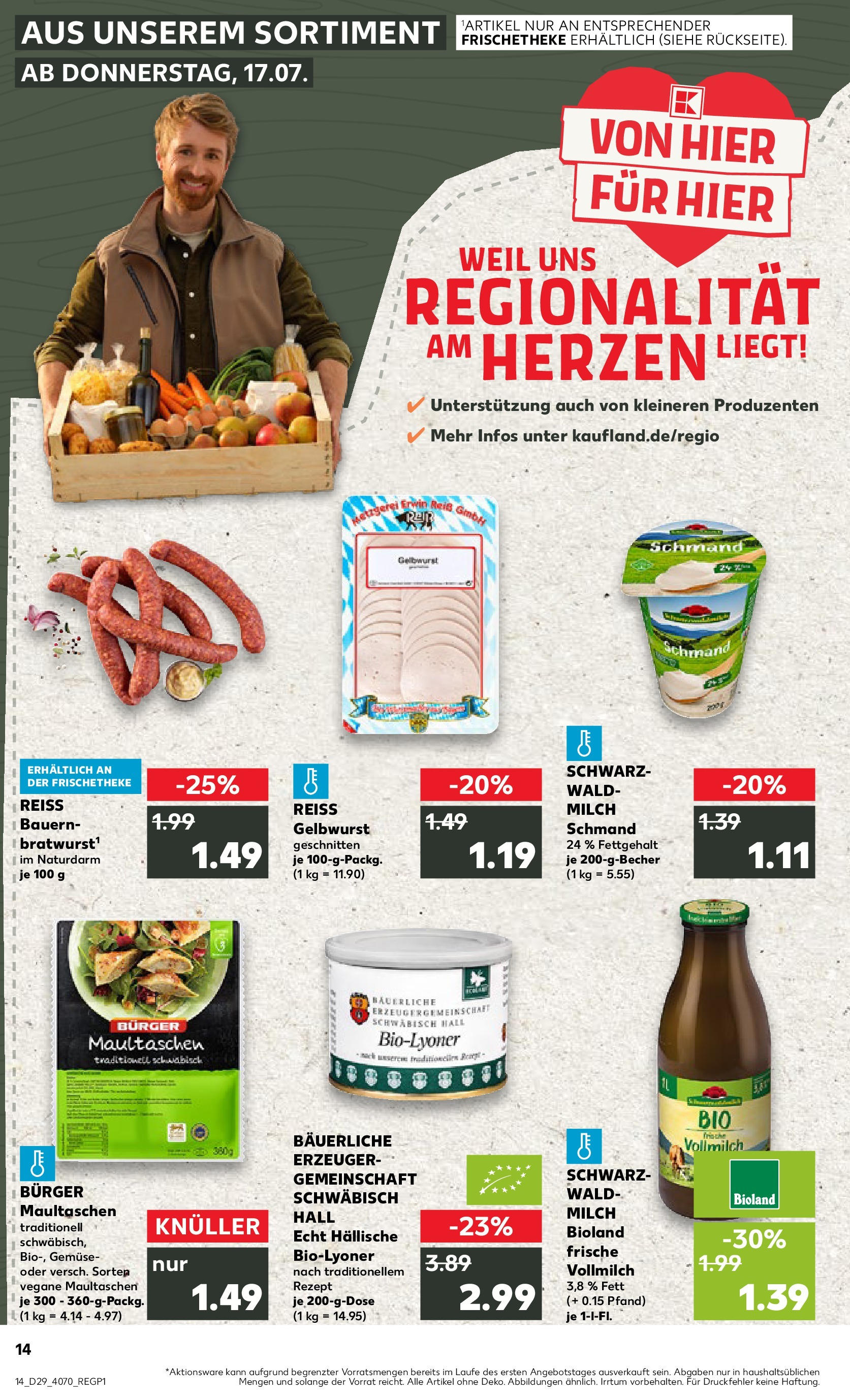 Prospekt Kaufland ab 16.07.2025 » Angebote Online zum Blättern | Seite: 14 | Produkte: Milch, Burger, Gemüse, Maultaschen