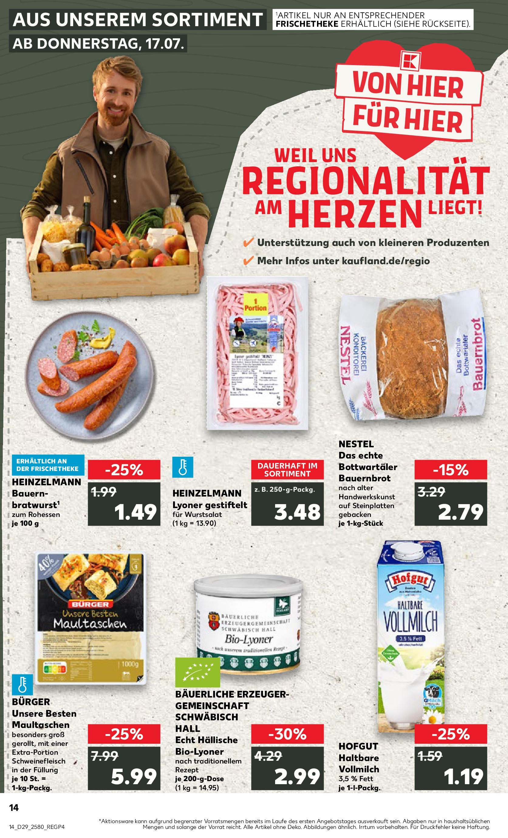 Prospekt Kaufland ab 16.07.2025 » Angebote Online zum Blättern | Seite: 14 | Produkte: Bäckerei, Burger, Pasta, Maultaschen
