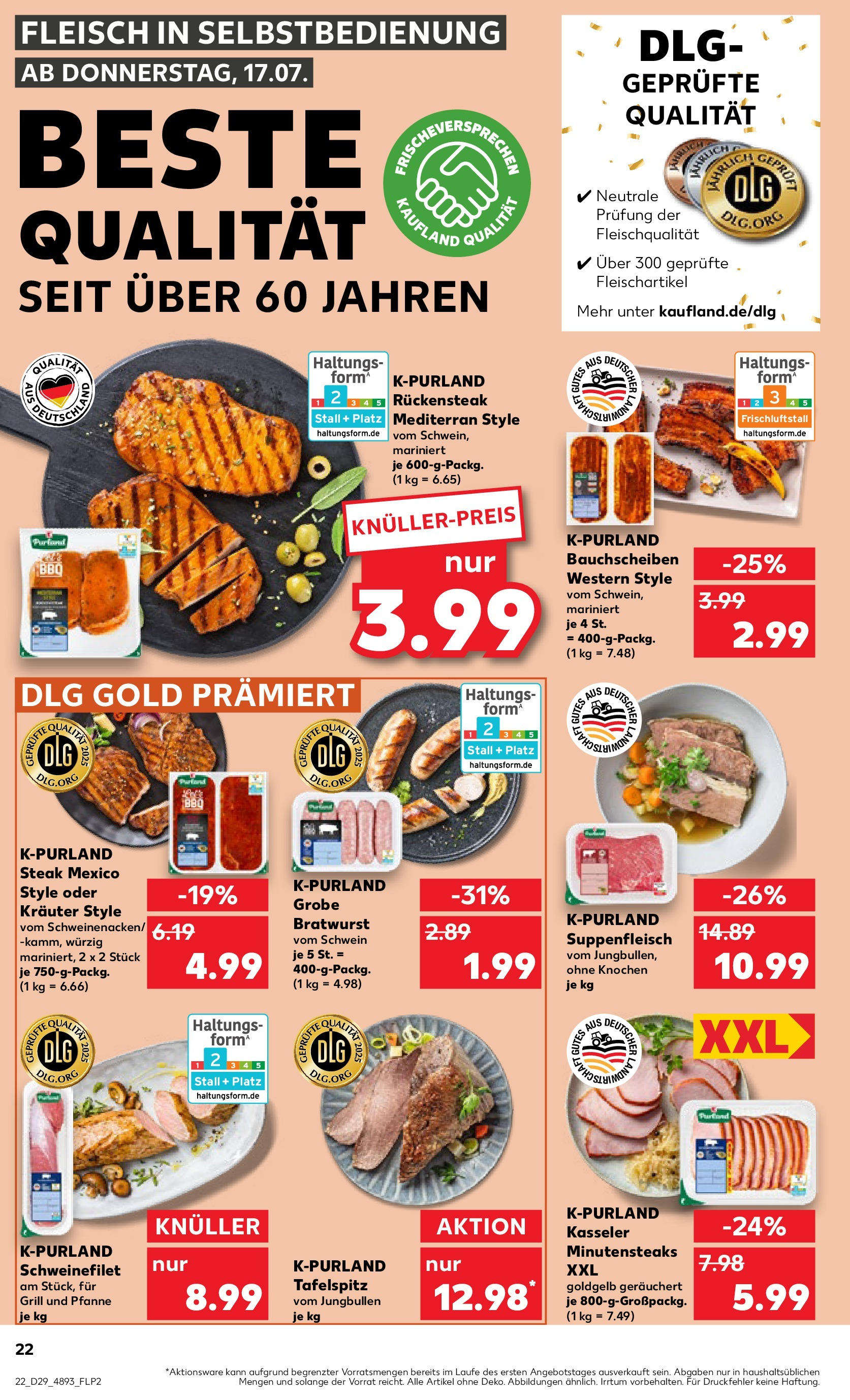 Prospekt Kaufland ab 16.07.2025 » Angebote Online zum Blättern | Seite: 22 | Produkte: Tafelspitz, Grill, Bratwurst, Steak