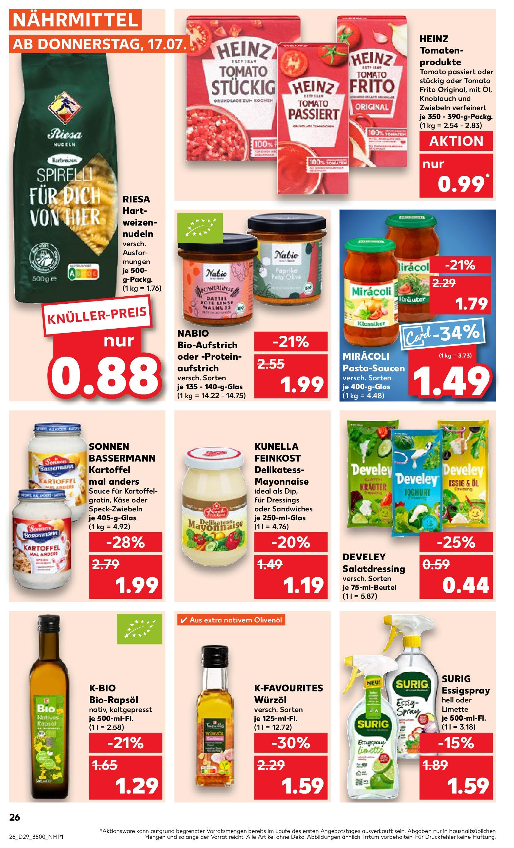 Prospekt Kaufland ab 16.07.2025 » Angebote Online zum Blättern | Seite: 26 | Produkte: Rapsöl, Knoblauch, Limette, Dattel