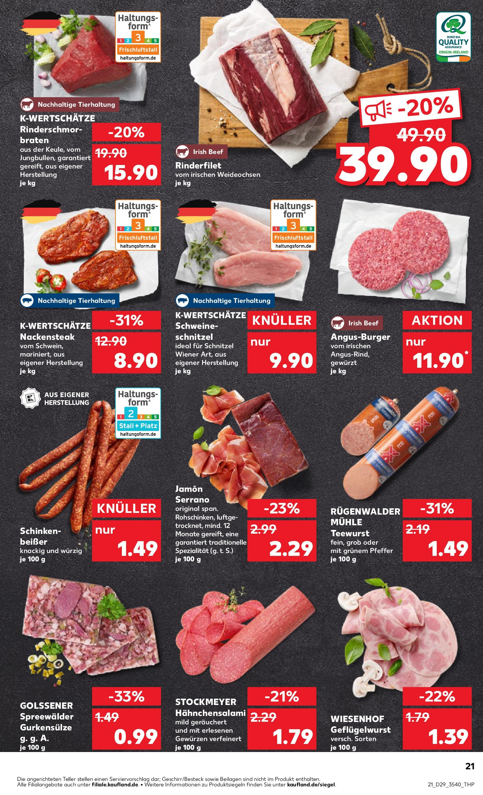 Prospekt Kaufland ab 16.07.2025 » Angebote Online zum Blättern | Seite: 21 | Produkte: Rinderfilet, Burger, Pfeffer, Schinken