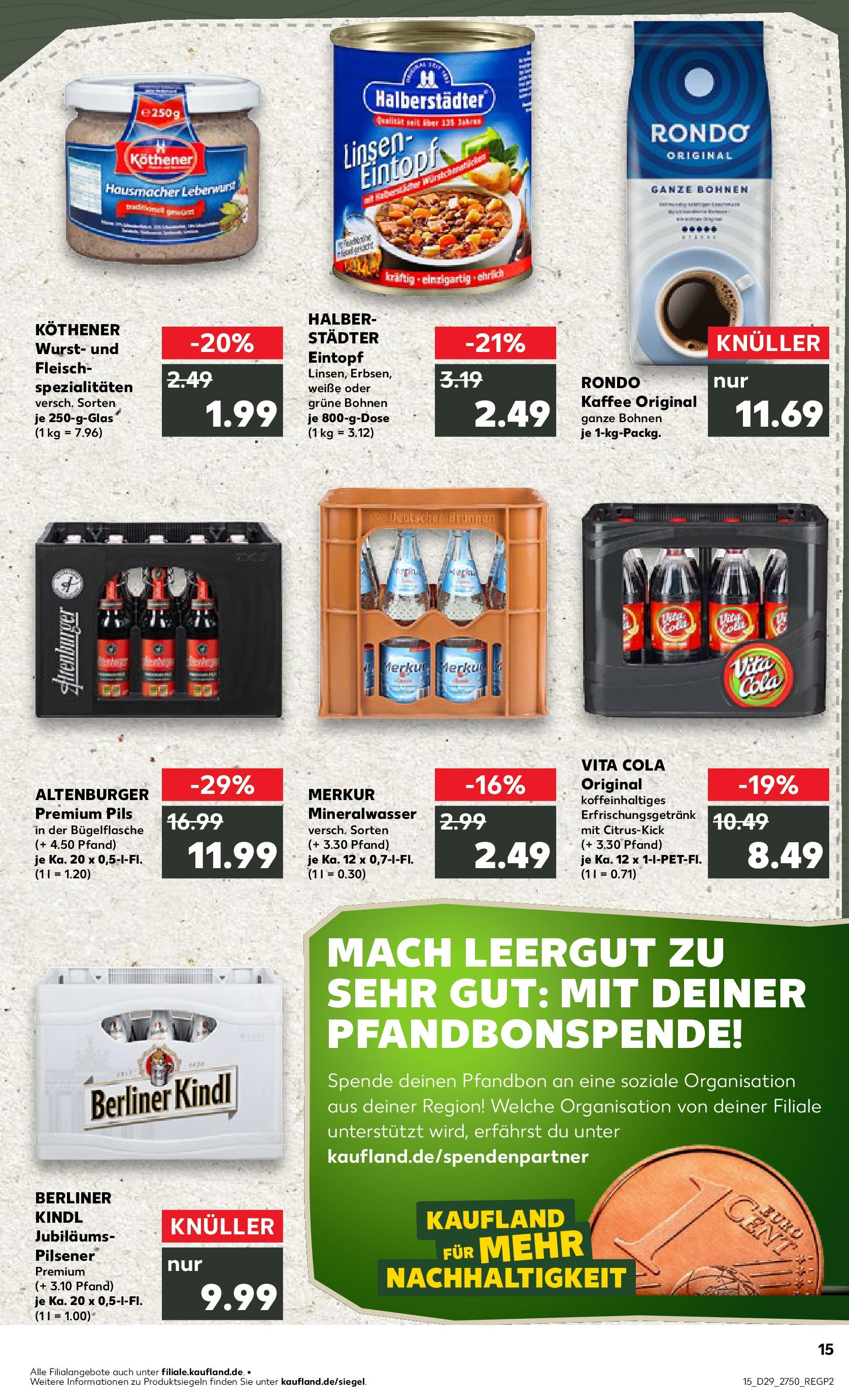 Prospekt Kaufland ab 16.07.2025 » Angebote Online zum Blättern | Seite: 15 | Produkte: Cola, Kaffee, Pils, Vita cola