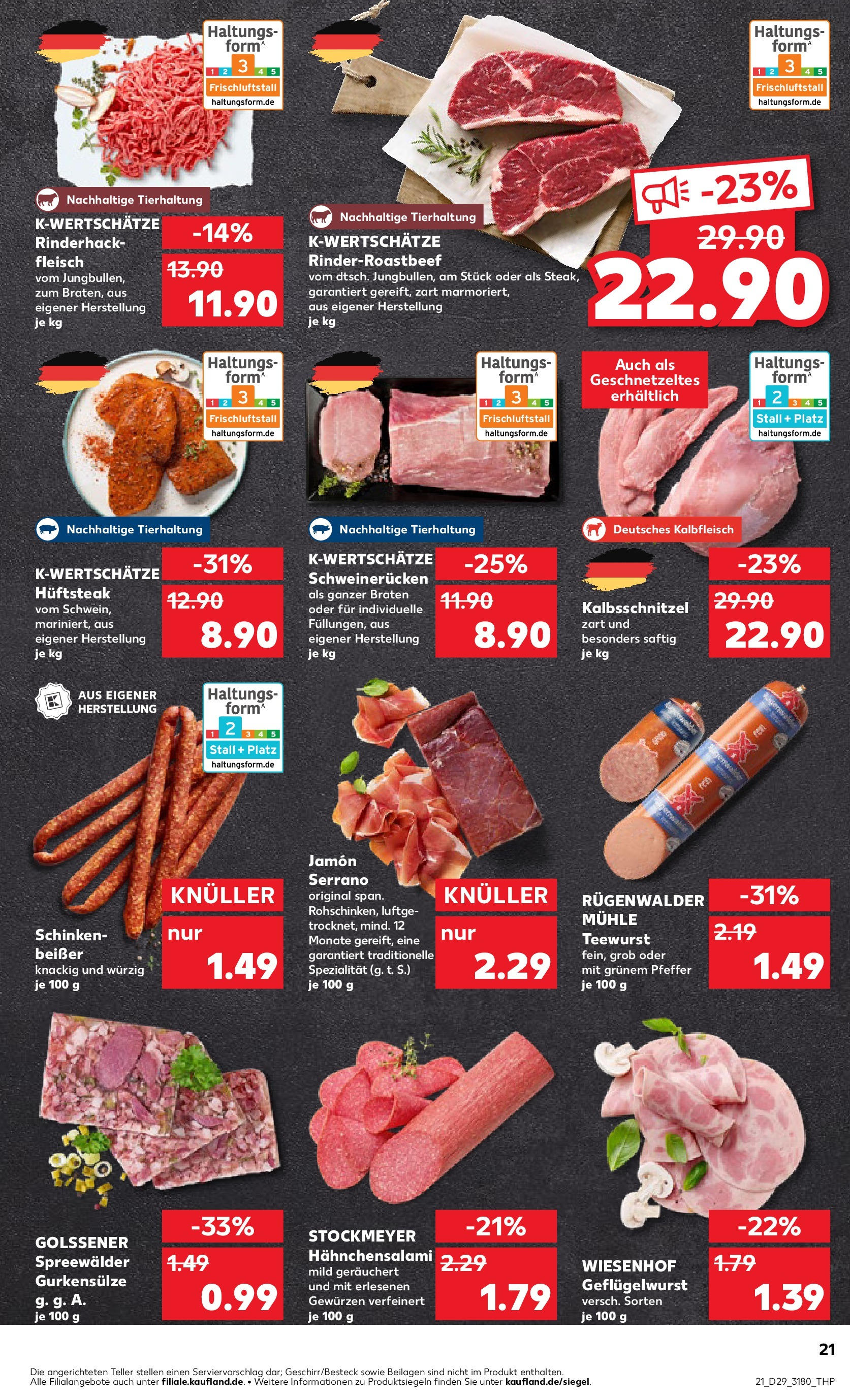 Prospekt Kaufland ab 16.07.2025 » Angebote Online zum Blättern | Seite: 21 | Produkte: Schweinerucken, Schinken, Steak, Fleisch