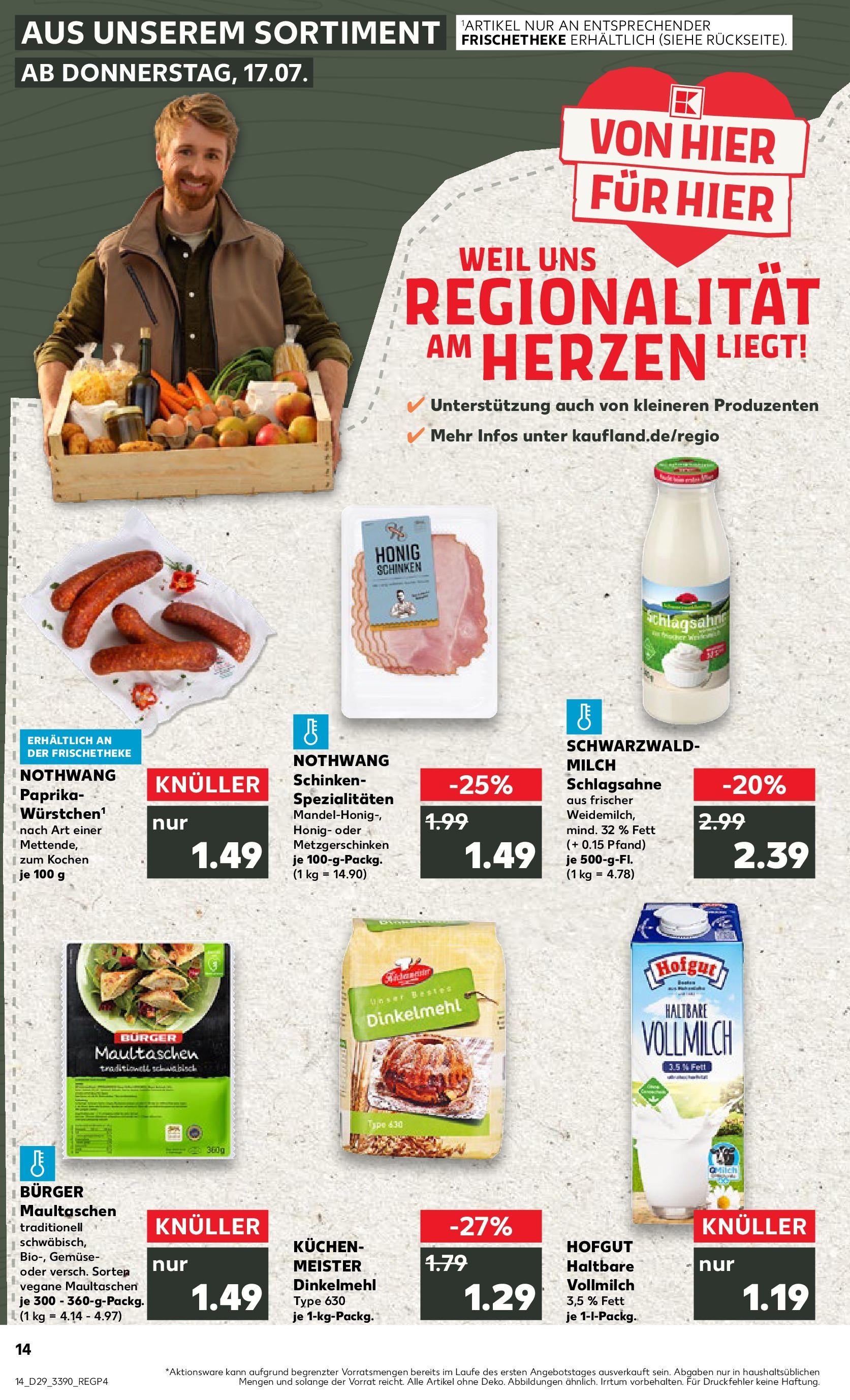 Prospekt Kaufland ab 16.07.2025 » Angebote Online zum Blättern | Seite: 14 | Produkte: Milch, Gemüse, Schinken, Kuchen