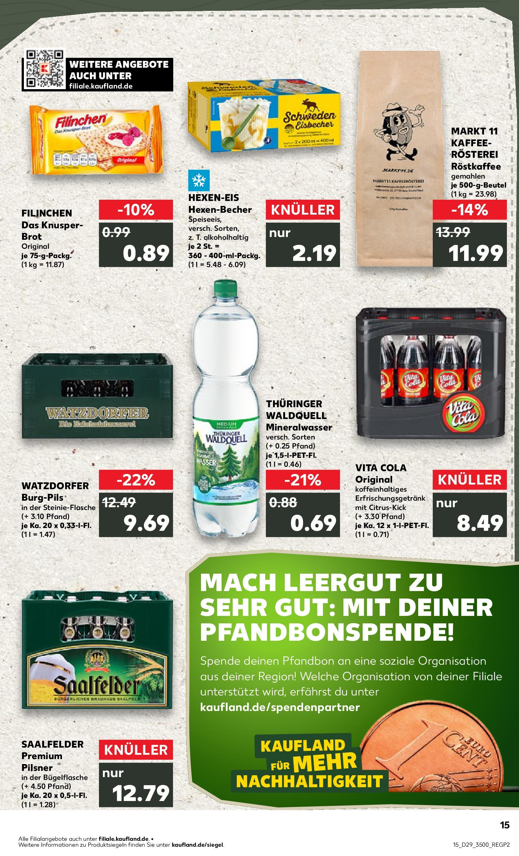 Prospekt Kaufland ab 16.07.2025 » Angebote Online zum Blättern | Seite: 15 | Produkte: Cola, Kaffee, Vita cola, Brot