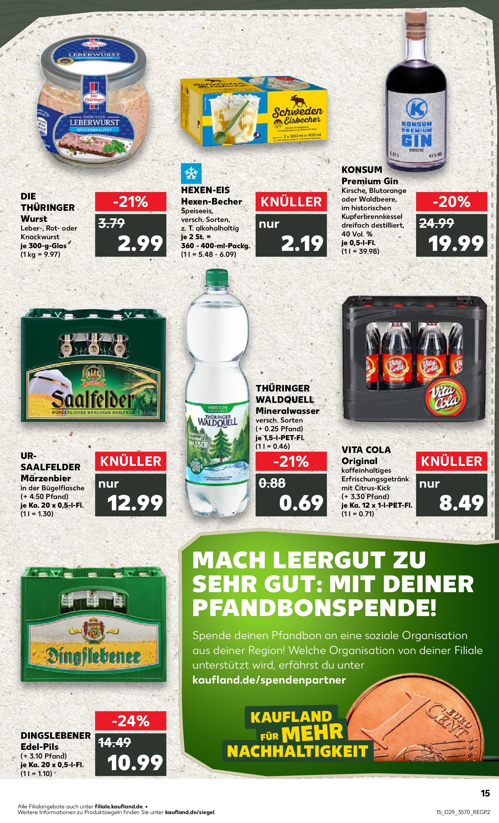 Prospekt Kaufland ab 16.07.2025 » Angebote Online zum Blättern | Seite: 15 | Produkte: Cola, Wurst, Vita cola, Gin