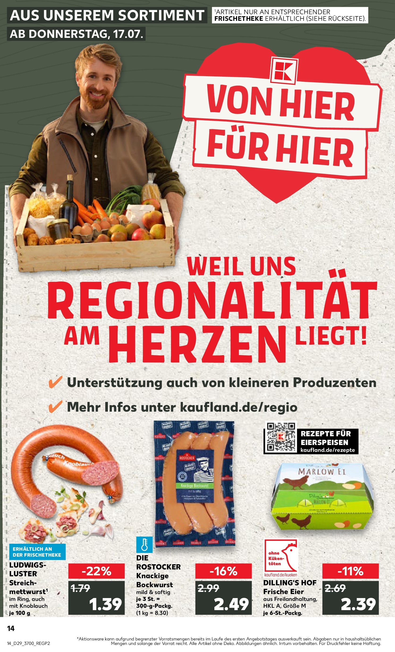 Prospekt Kaufland ab 16.07.2025 » Angebote Online zum Blättern | Seite: 14 | Produkte: Bockwurst, Eier, Knoblauch