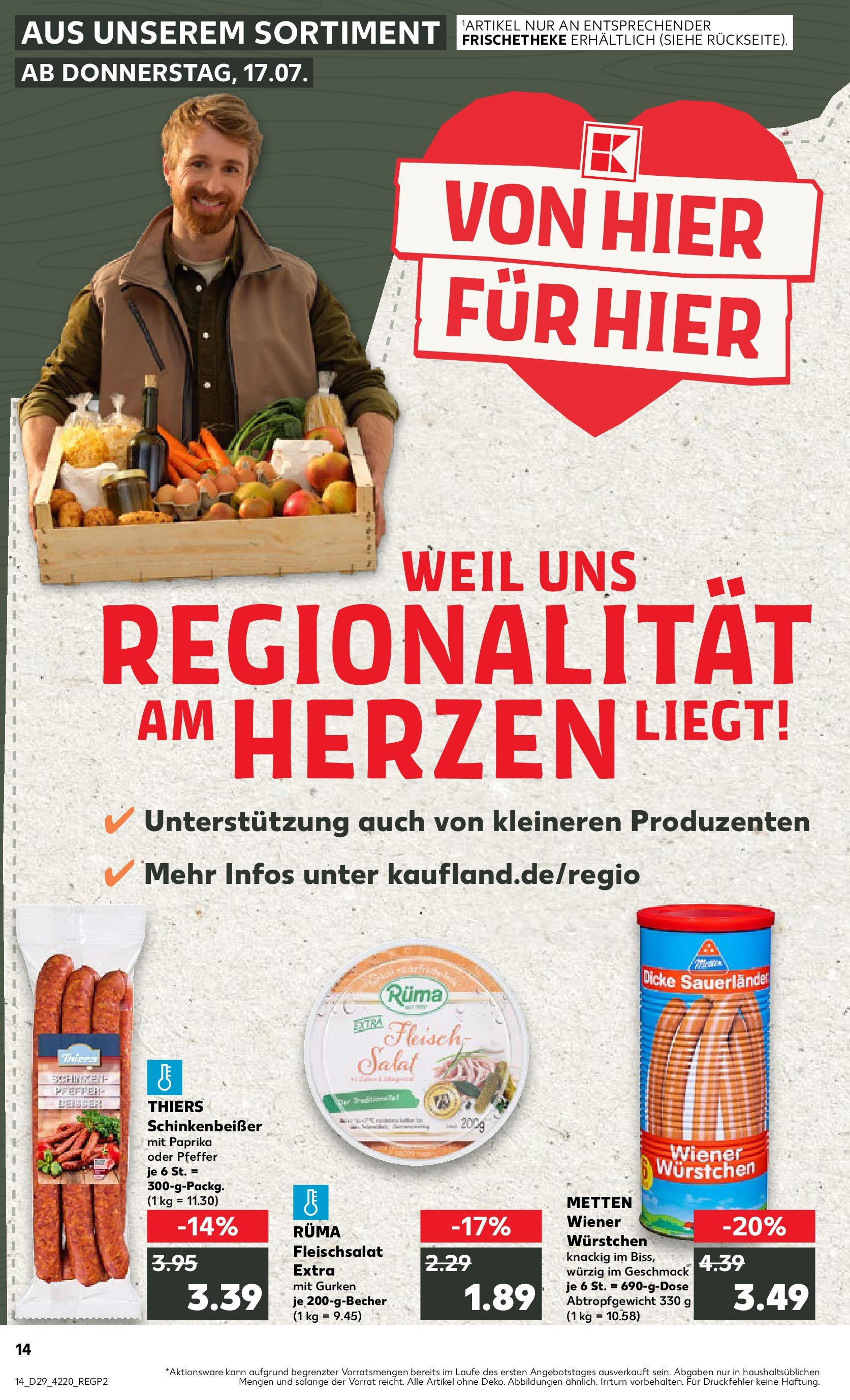 Prospekt Kaufland ab 17.07.2025 » Angebote Online zum Blättern | Seite: 14 | Produkte: Paprika, Pfeffer, Fleisch, Salat