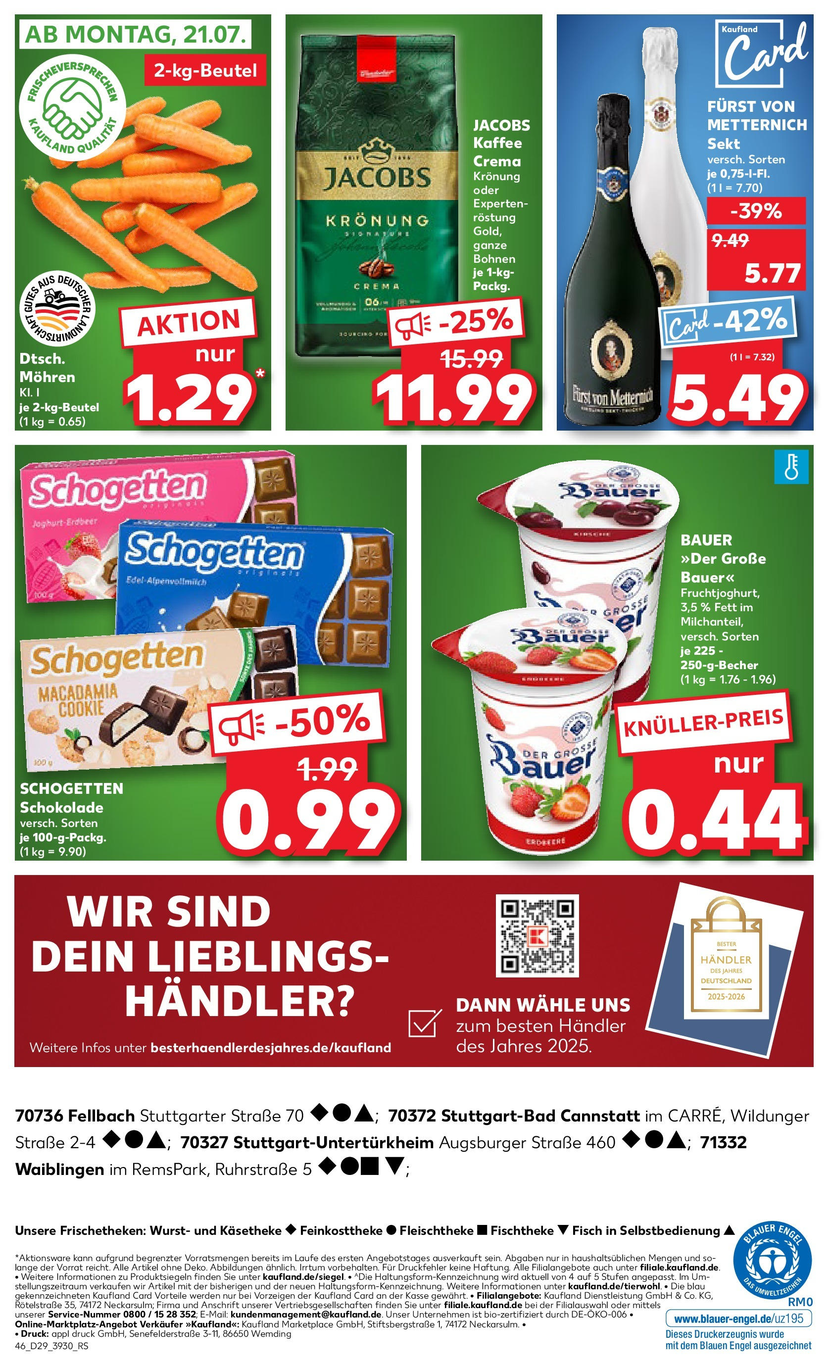Prospekt Kaufland ab 17.07.2025 » Angebote Online zum Blättern | Seite: 46 | Produkte: Sekt, Mohren, Fisch, Schogetten