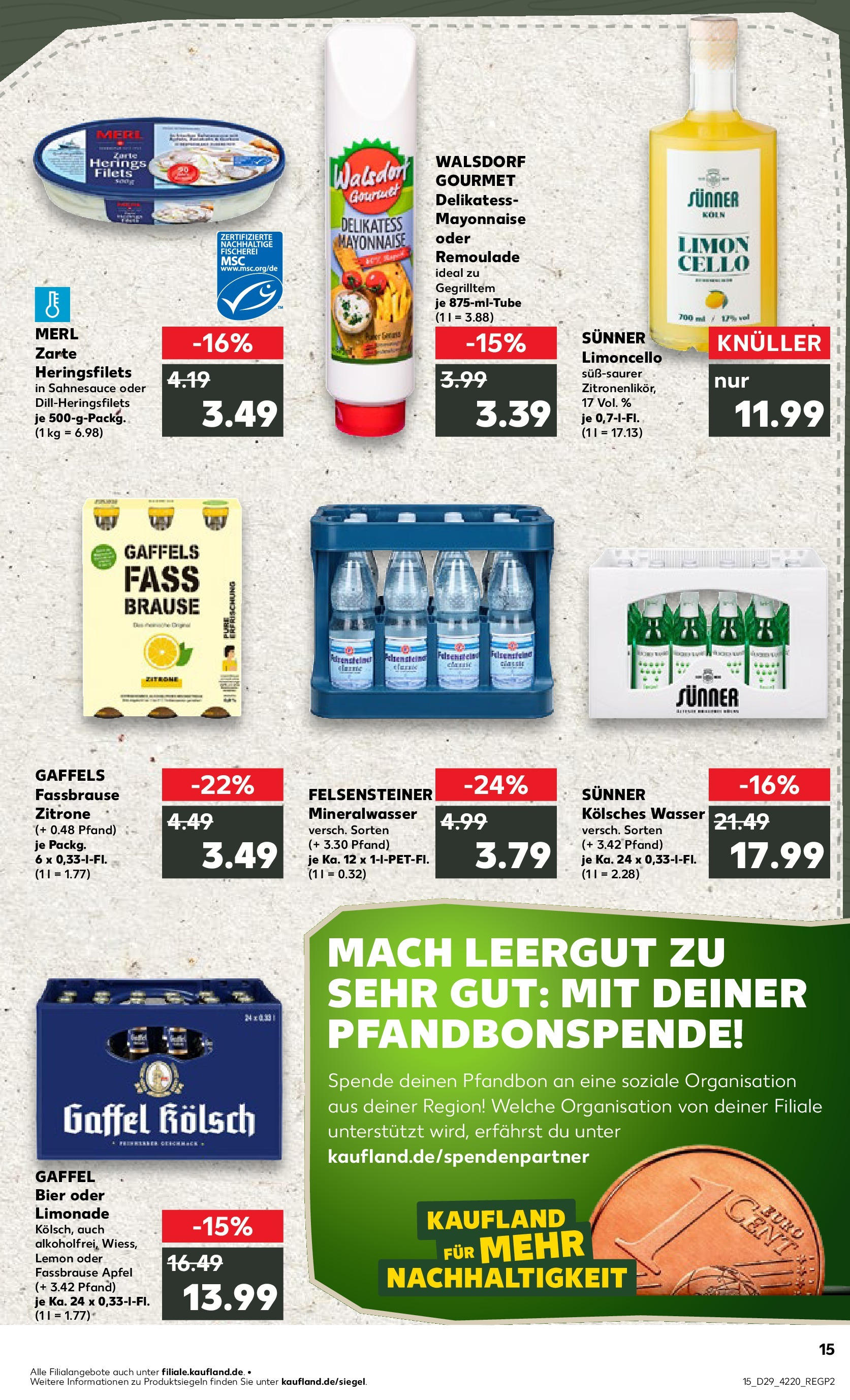 Prospekt Kaufland ab 17.07.2025 » Angebote Online zum Blättern | Seite: 15 | Produkte: Bier, Mineralwasser, Mayonnaise, Fassbrause