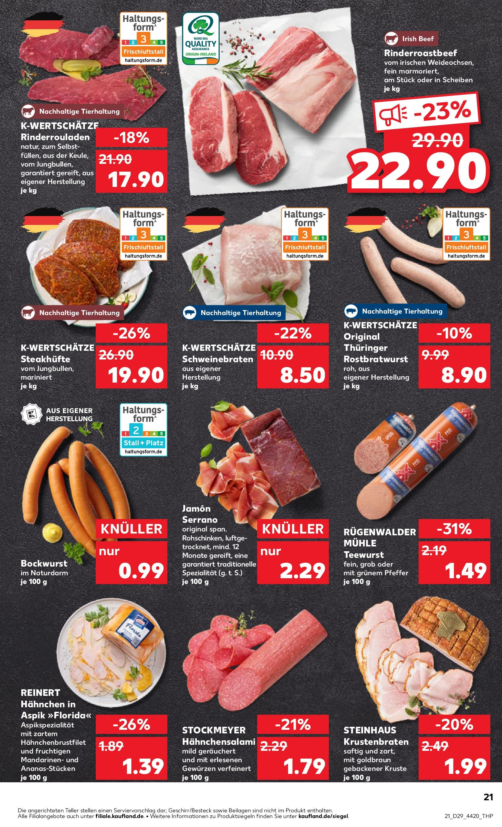 Prospekt Kaufland ab 17.07.2025 » Angebote Online zum Blättern | Seite: 21 | Produkte: Rinderrouladen, Mandarinen, Krustenbraten, Salami