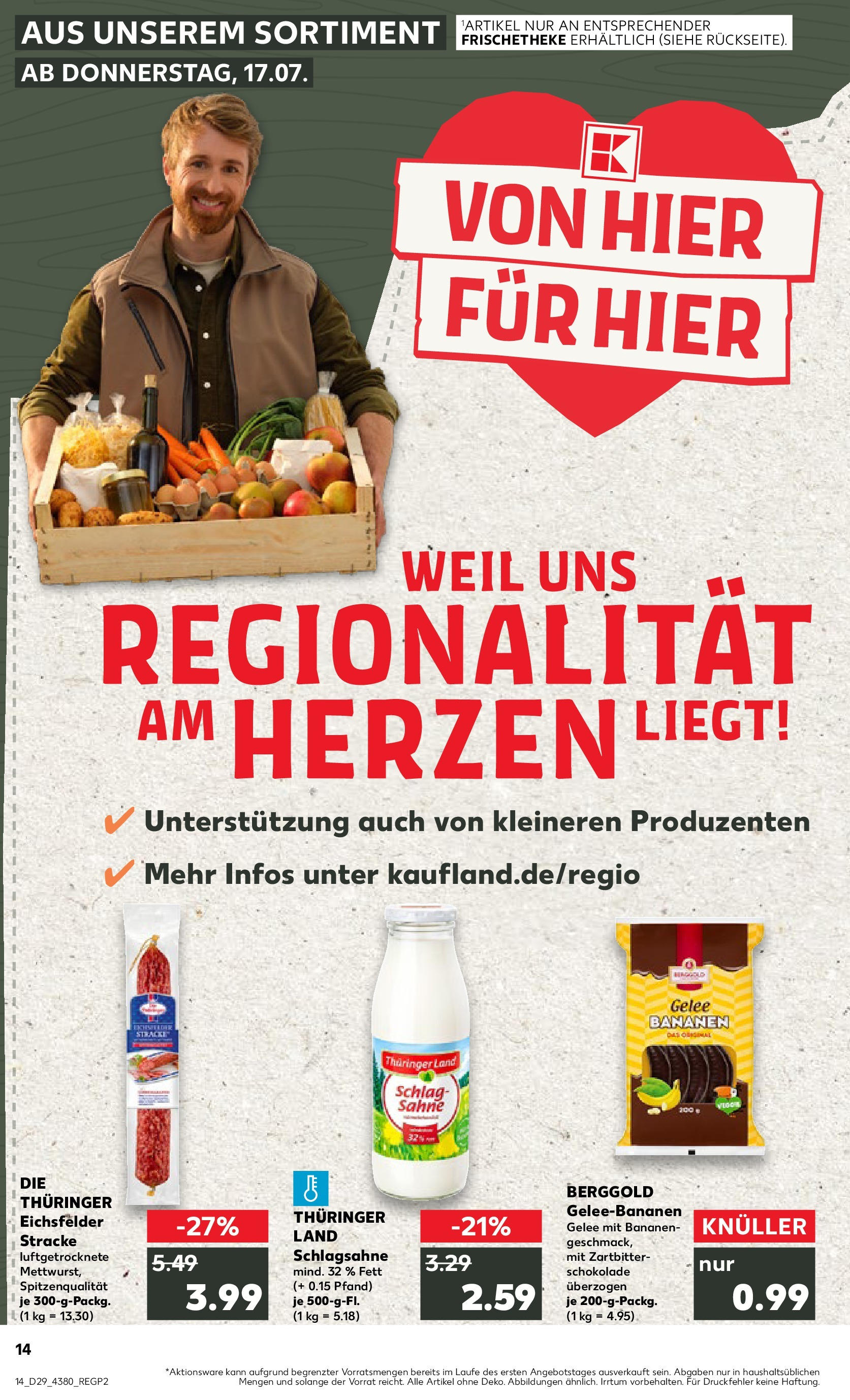 Prospekt Kaufland ab 16.07.2025 » Angebote Online zum Blättern | Seite: 14 | Produkte: Schlagsahne, Schokolade, Bananen, Sahne