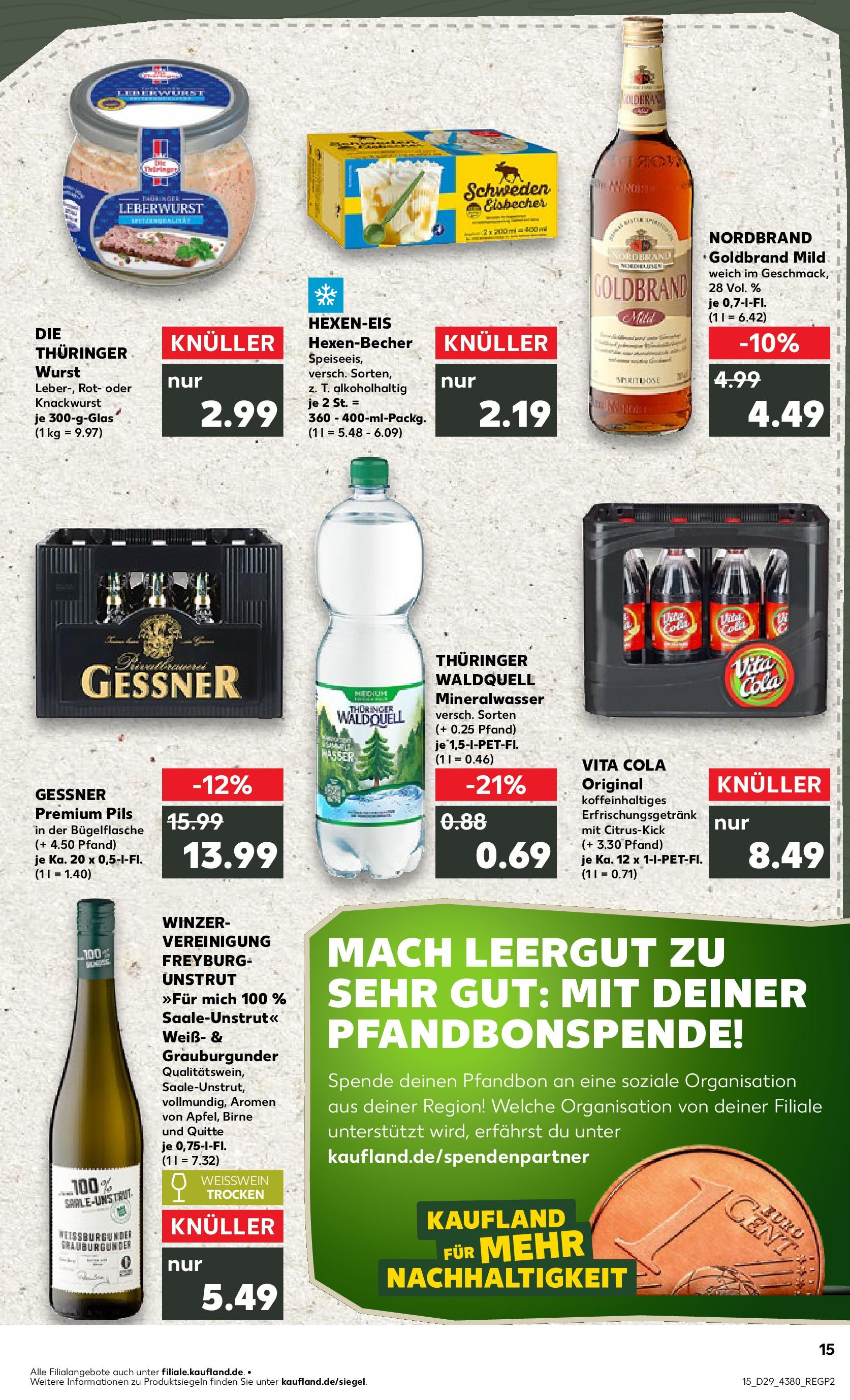 Prospekt Kaufland ab 16.07.2025 » Angebote Online zum Blättern | Seite: 15 | Produkte: Weißwein, Mineralwasser, Wurst, Vita cola
