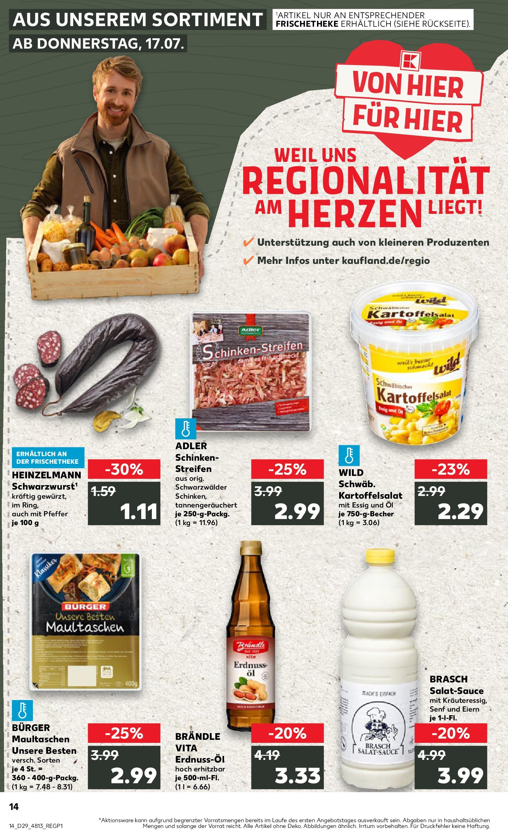 Prospekt Kaufland ab 16.07.2025 » Angebote Online zum Blättern | Seite: 14 | Produkte: Öl, Burger, Schinken, Maultaschen