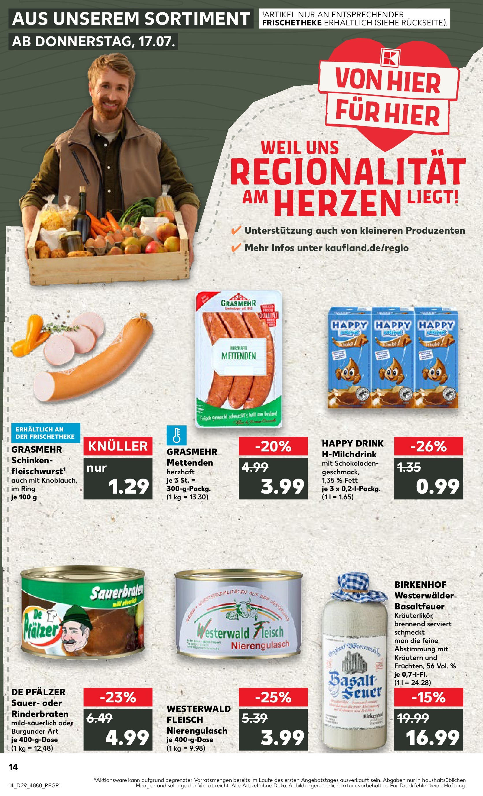Prospekt Kaufland ab 16.07.2025 » Angebote Online zum Blättern | Seite: 14 | Produkte: Rinderbraten, Schinken, Fleisch