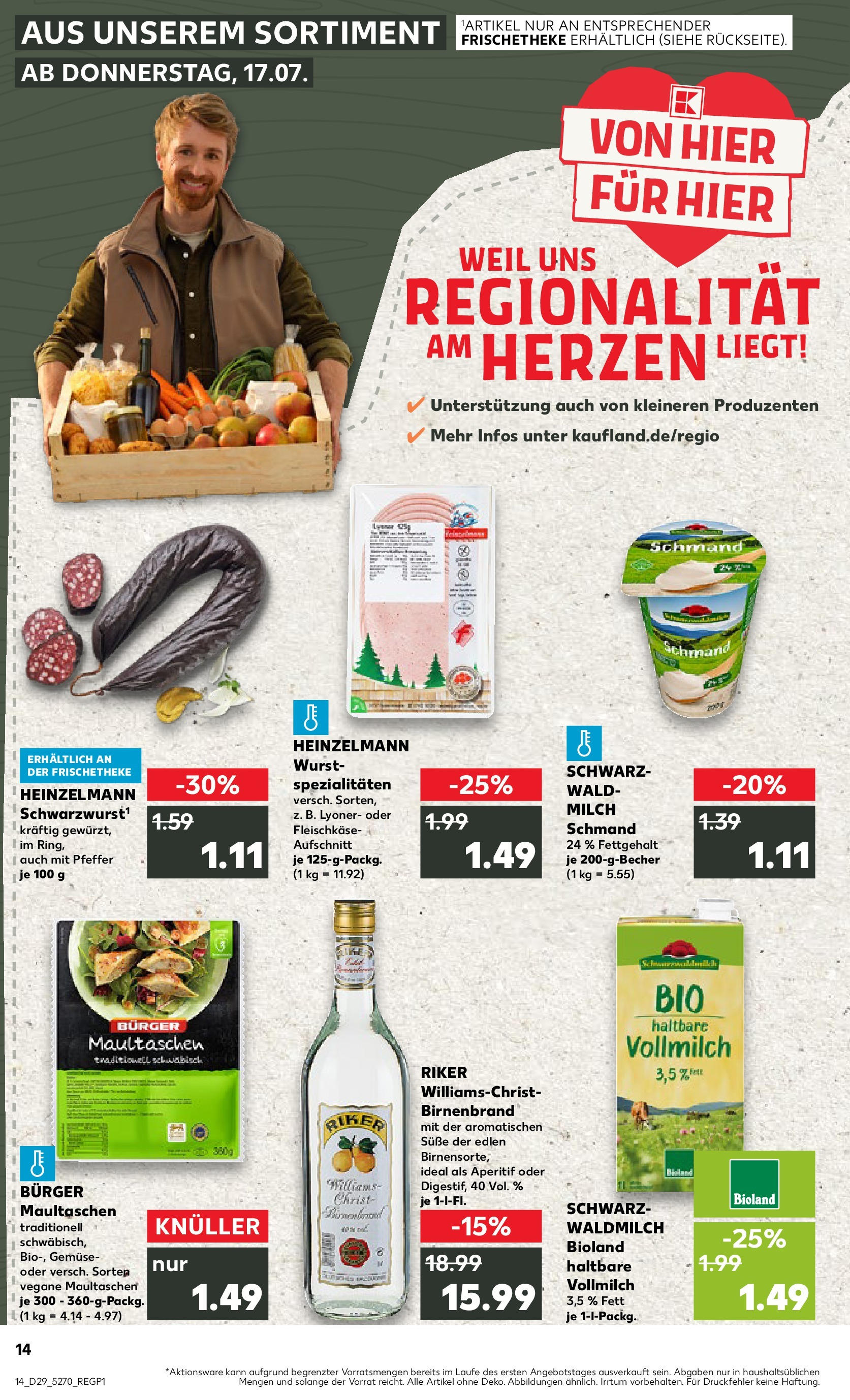 Prospekt Kaufland ab 16.07.2025 » Angebote Online zum Blättern | Seite: 14 | Produkte: Milch, Burger, Pfeffer, Wurst