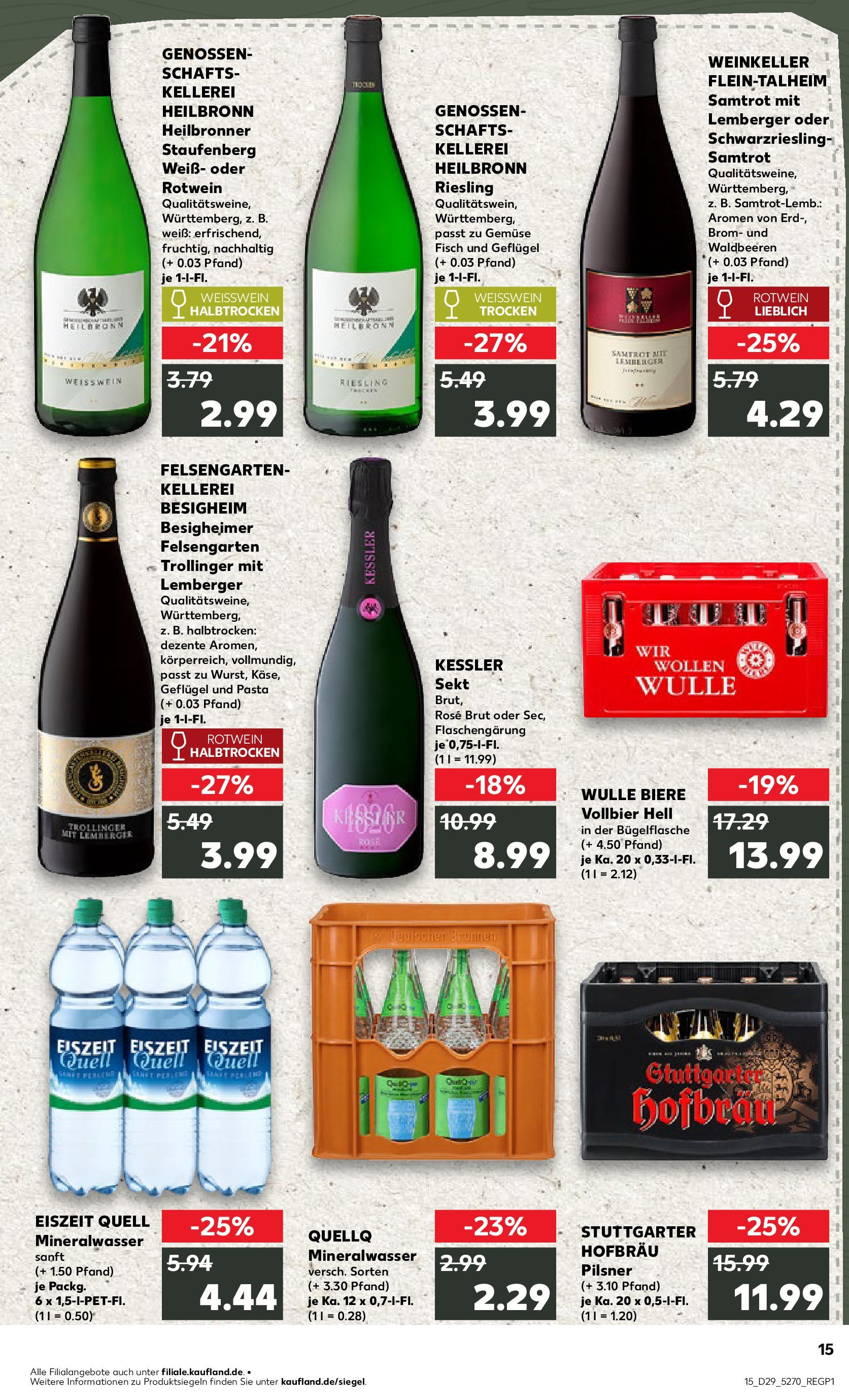 Prospekt Kaufland ab 16.07.2025 » Angebote Online zum Blättern | Seite: 15 | Produkte: Weißwein, Sekt, Weißwein halbtrocken, Mineralwasser