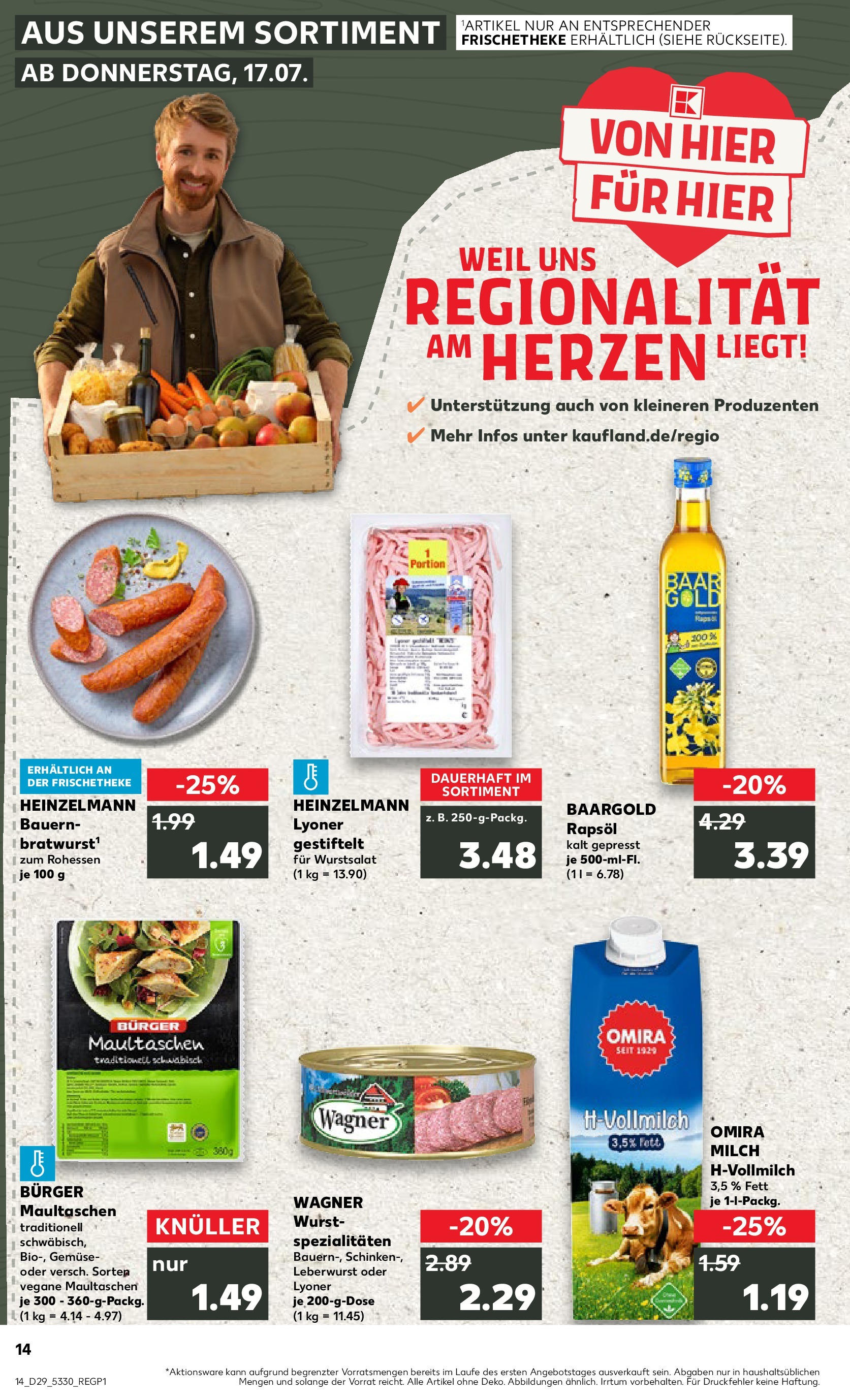 Prospekt Kaufland ab 16.07.2025 » Angebote Online zum Blättern | Seite: 14 | Produkte: Milch, Burger, Gemüse, Wurst