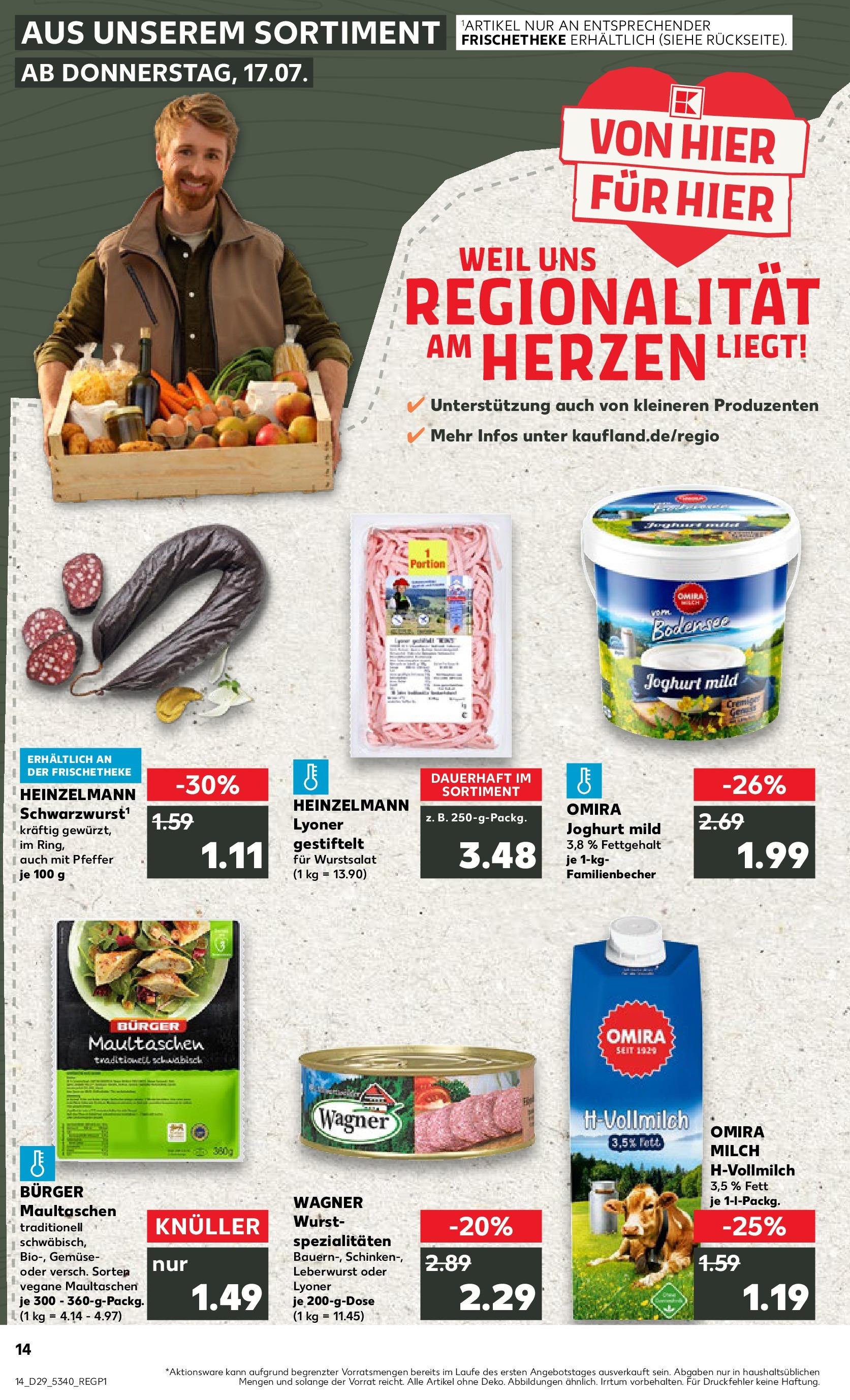 Prospekt Kaufland ab 16.07.2025 » Angebote Online zum Blättern | Seite: 14 | Produkte: Milch, Burger, Wurst, Pasta