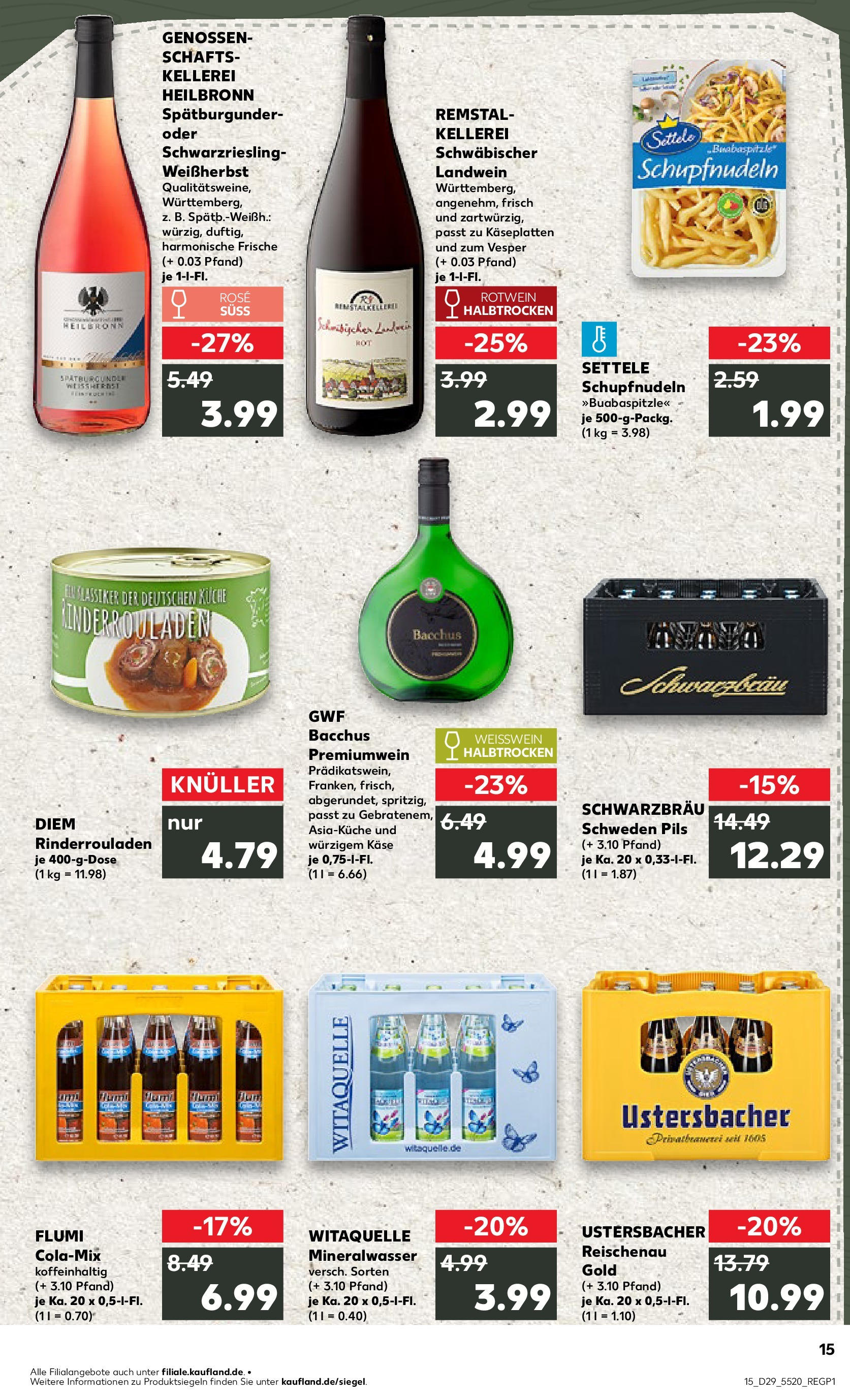 Prospekt Kaufland ab 16.07.2025 » Angebote Online zum Blättern | Seite: 15 | Produkte: Rinderrouladen, Weißwein, Pils, Mineralwasser