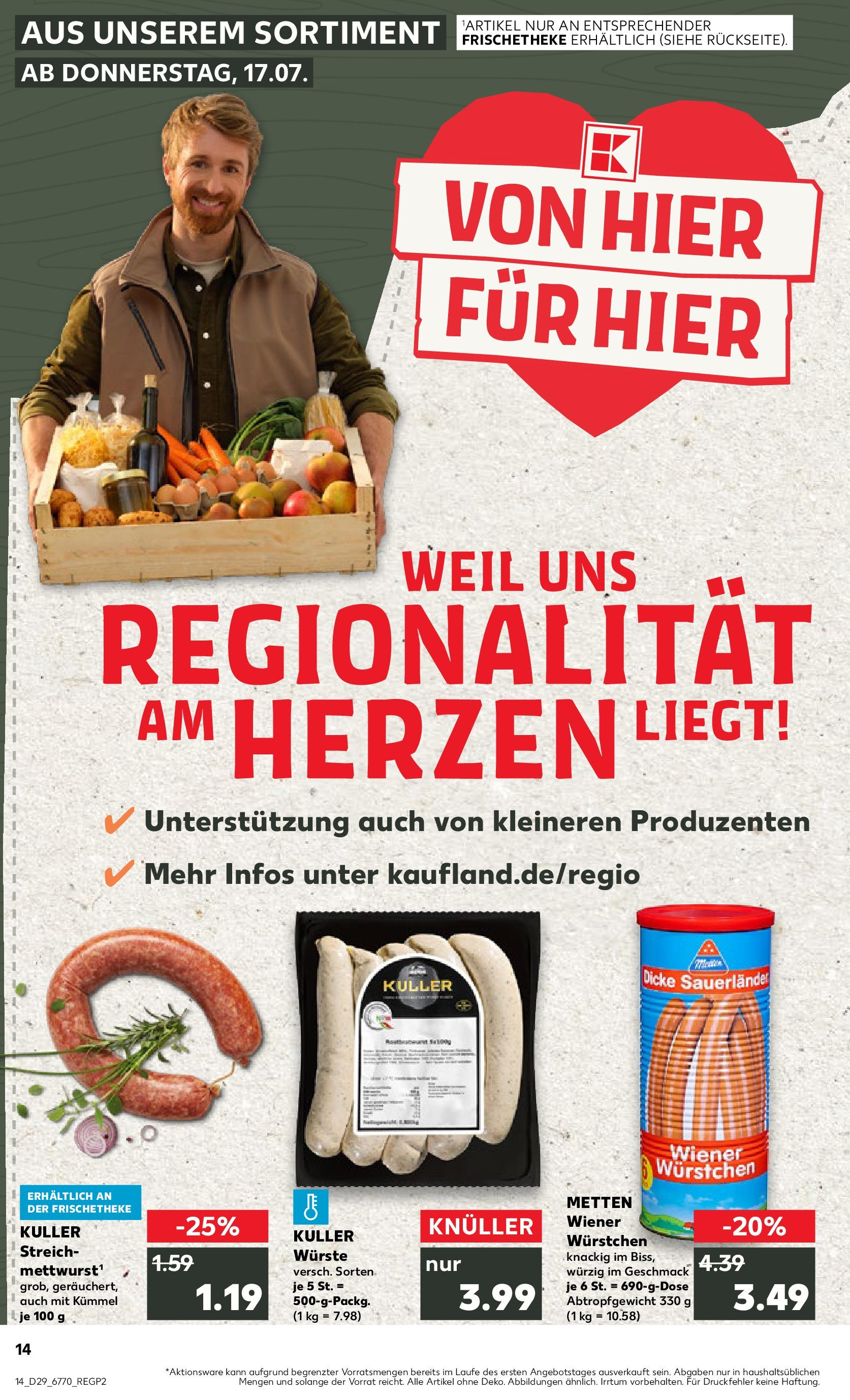 Prospekt Kaufland ab 16.07.2025 » Angebote Online zum Blättern | Seite: 14 | Produkte: Wiener wurstchen