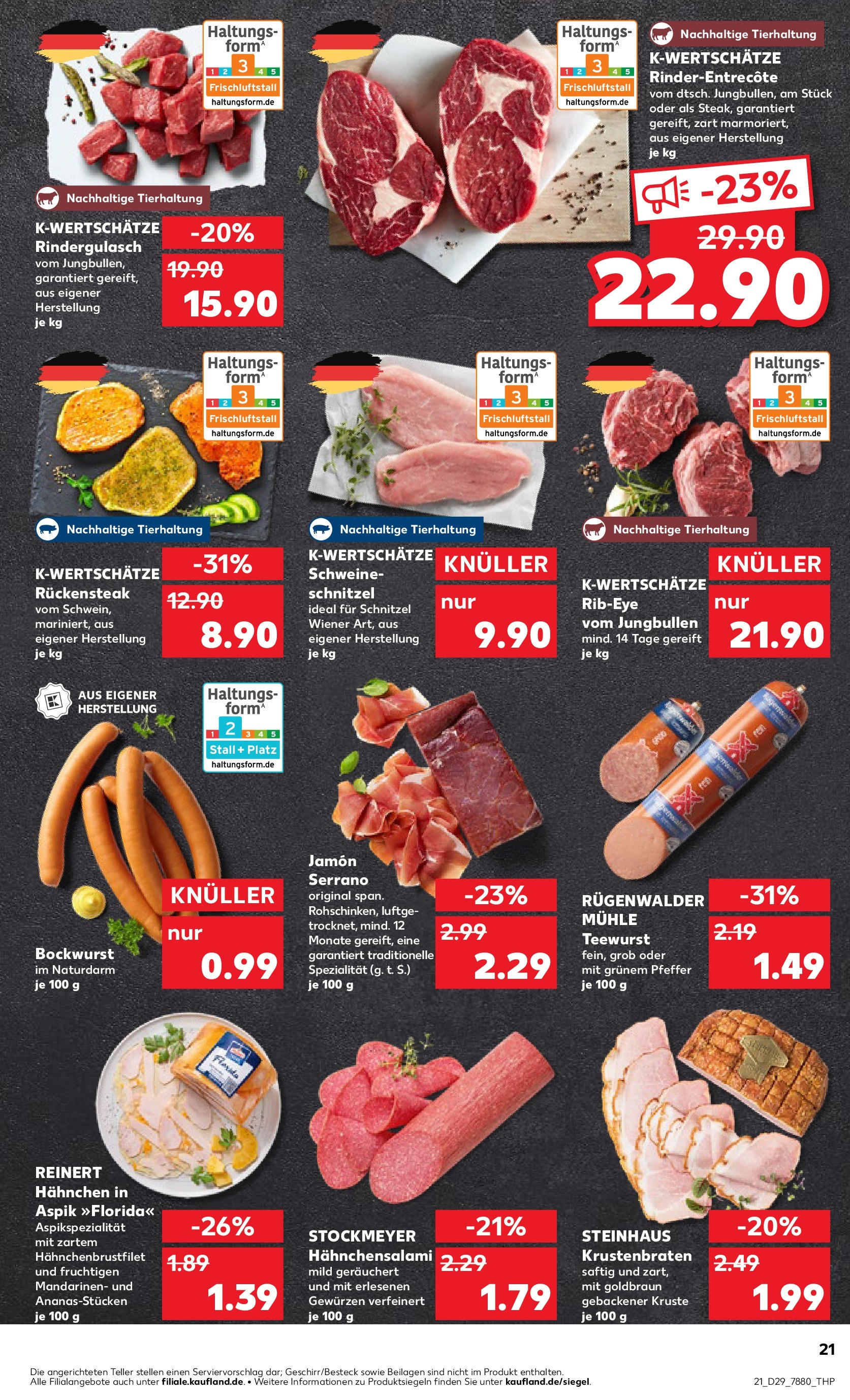 Prospekt Kaufland ab 17.07.2025 » Angebote Online zum Blättern | Seite: 21 | Produkte: Rindergulasch, Entrecote, Pfeffer, Salami